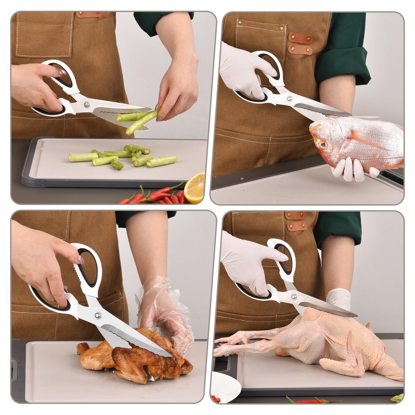 Kitchen Scissors with Ripple Blade Design, Ergonomic White Handles, Stainless Steel (Red) BST326H