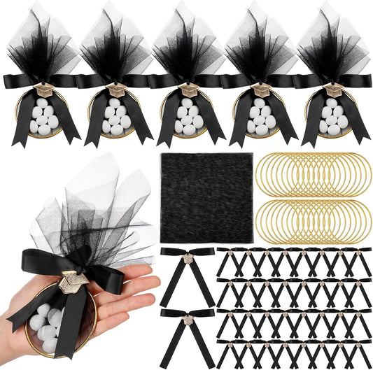 Leinuosen 30 Set Graduation Almond Candy Favors with Ring Tulle Bag DIY Marzipan Souvenirs for Class of 2026 Party Graduate Tradition Favors No Almond Candy (Black,Golden) WN420