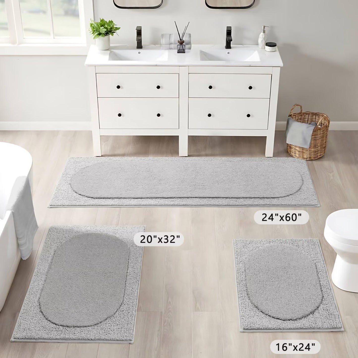DEXDE Bathroom Rugs Non-Slip Mat for Bathroom Floor Shower,24x16 Beige | Thick Soft Absorbent Bath Mat, Quick Dry Microfiber Rug, Machine Washable Shower Floor Bathroom Mat Home Decor Accessories BST220