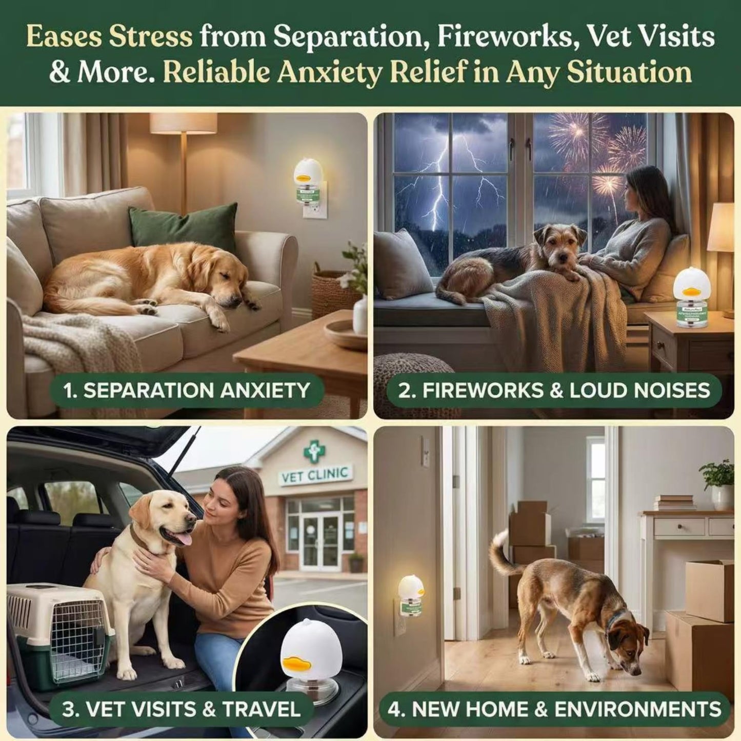 8-in-1 Dog Calming Pheromone Diffuser Kit – Pet Stress Support (2 Plug-Ins & 6x48ml Refills), Calming Diffuser for Dog During Thunderstorms, Travel, Separation, Fireworks & Vet Visits, 180-Day Supply WN420