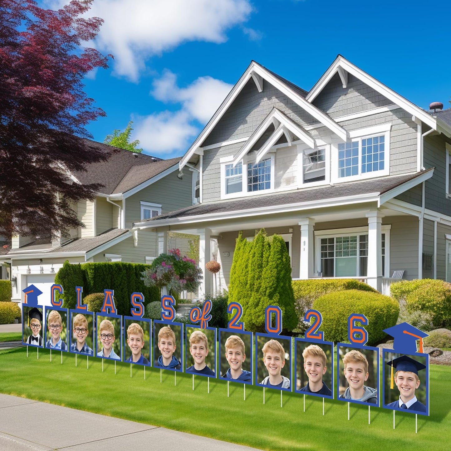 12 Pcs Graduation Photo Yard Sign Decorations 2026, K-12 Grade Graduation School Picture Frame Lawn Sign with Stakes for Kindergarten Middle High School Class of 2026 Grad Party Decorations, Red WN420