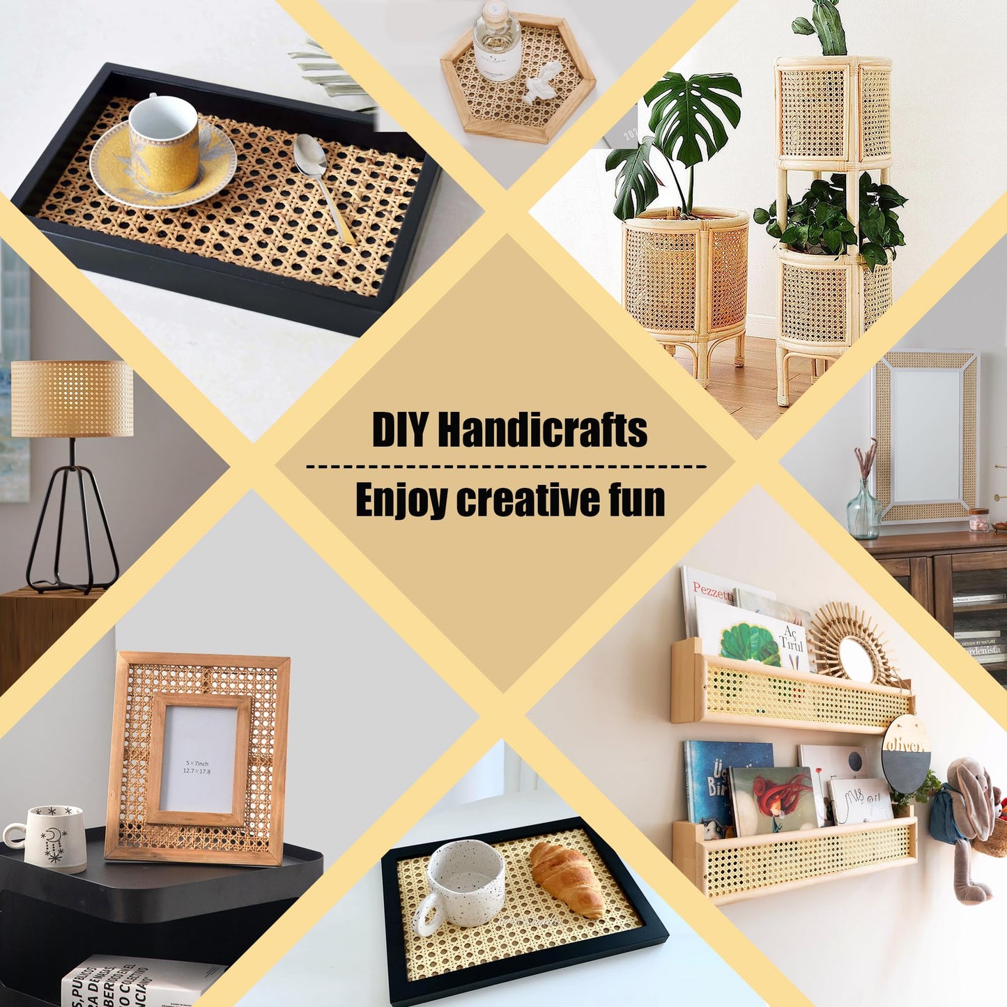 Plastic Rattan Webbing Roll, Handwoven Synthetic Poly Rattan, Faux Cane Mesh-Open Weave, Hexagonal Pattern, for DIY Home Decor Projects incl. Furnitures Chairs Cabinets Beds (16'' x 80'') BST220