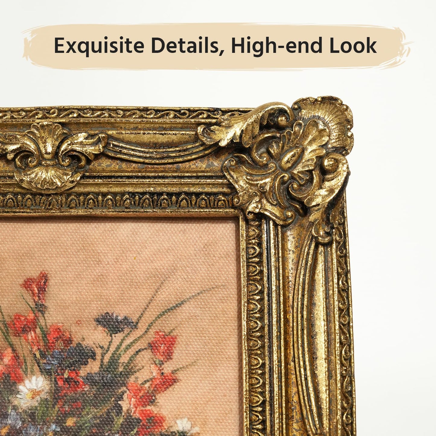 5x7 Wedding Picture Frame Gold,2 Pack Small Frame for Gallery Decor | Durable Resin Material,Tabletop & Wall Display,Real Glass,Rose Floral Design,Antique Brass Finish,Wedding Arrangement Decor BST326H