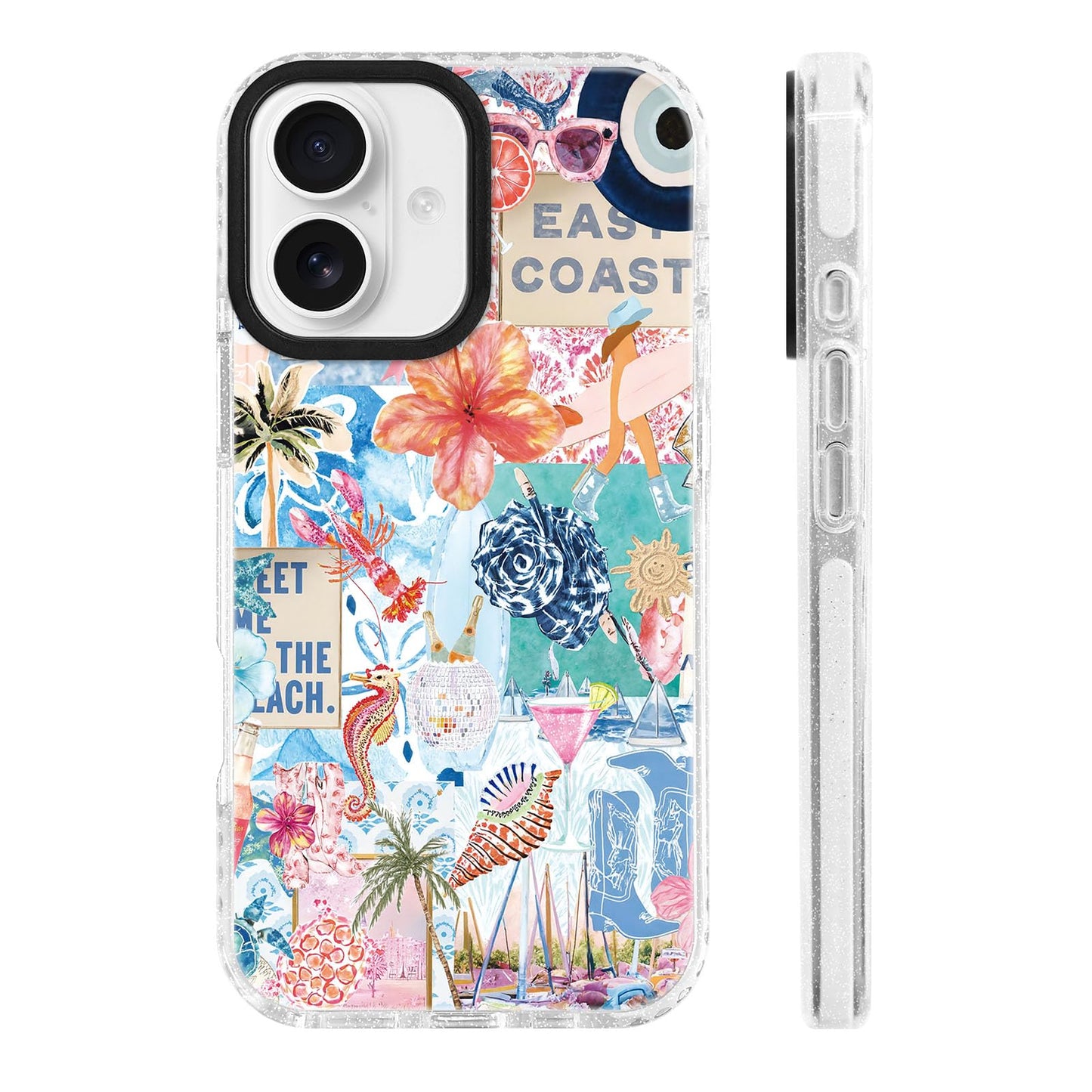 for iPhone 16 Pro Case [Military-Grade Drop Protection/Stylish Soft TPU Protective/Camera Protection/for Women & Girls] - Beach Party Collage Pattern with Mermaid WN420
