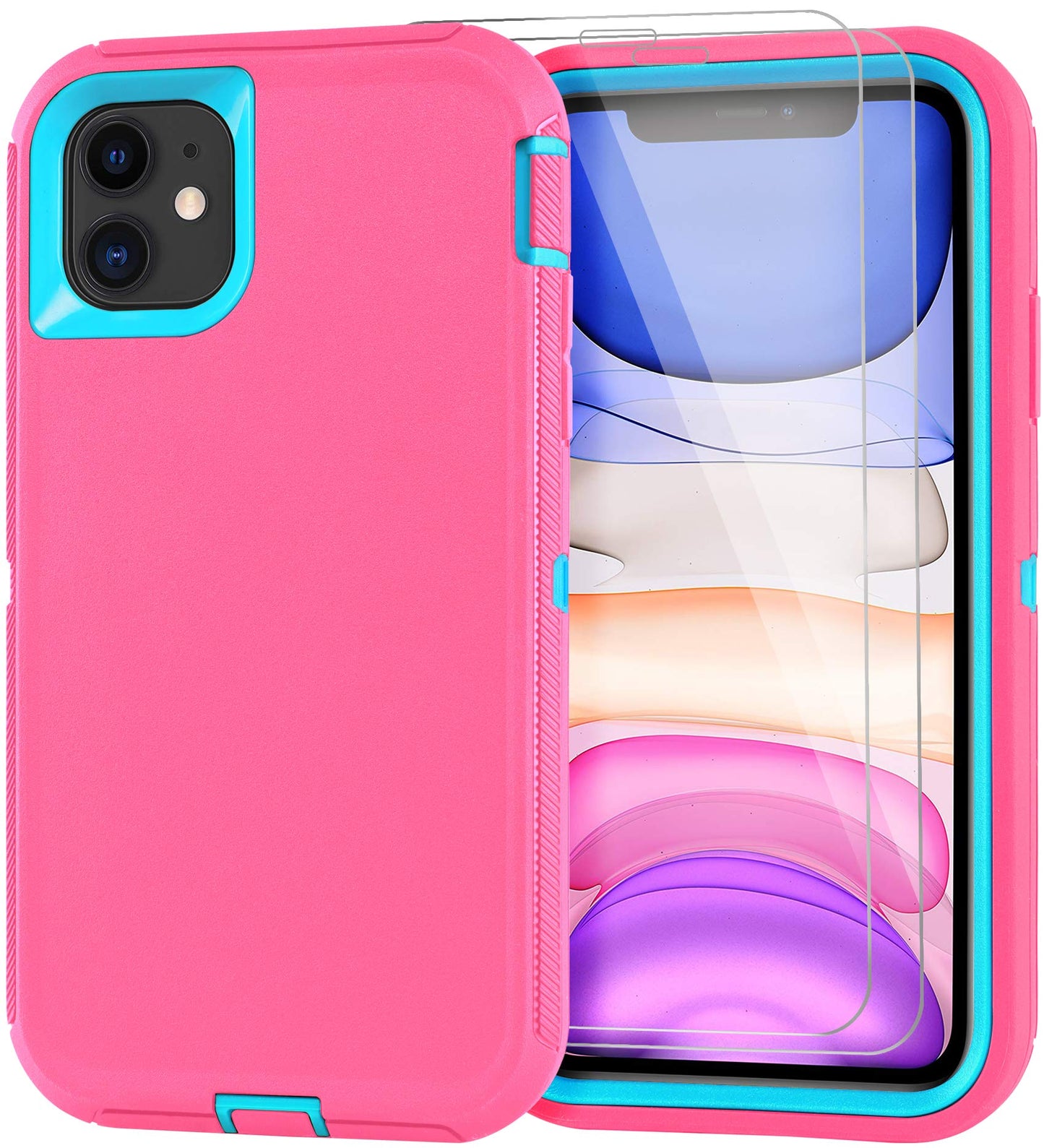 for iPhone 11 Case with Belt Clip Holster Kickstand & 2 Screen Protector, Full Protection Heavy Duty Phone Case, Shockproof Drop-Proof Durable Cover 6.1" [Black+Clip] WN420