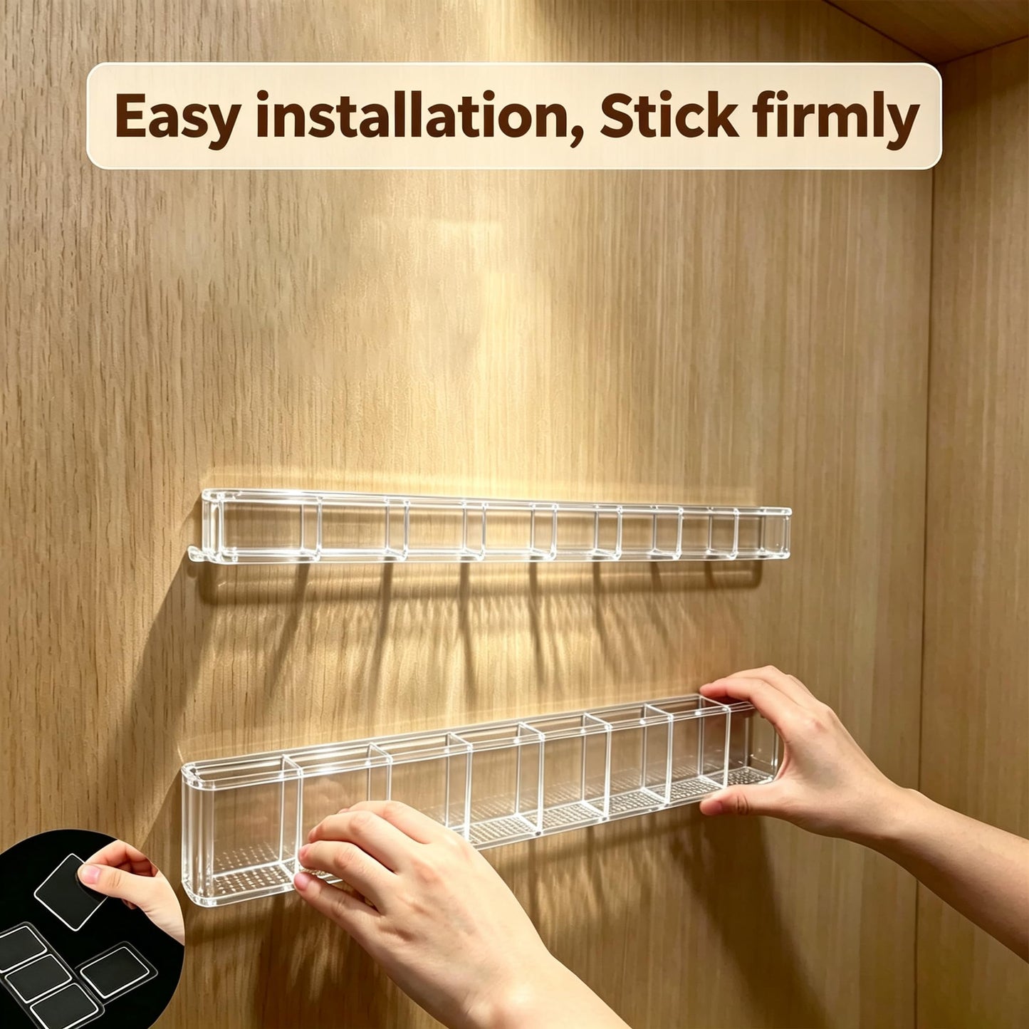 9.8 inch double-layer removable and washable Large Acrylic Cabinet Straw Holder Organizer with Traceless Nano Adhesive – Space-Saving Storage Rack for Cabinet Door, Clear Black Straw Cabinet Holder BST202