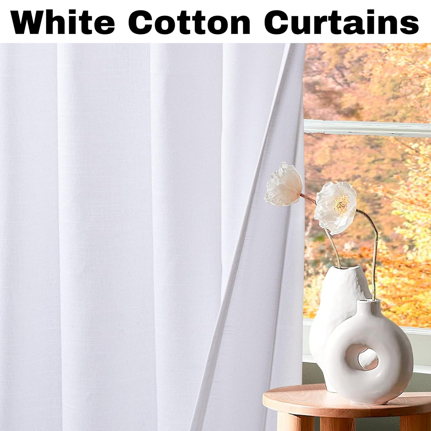 Bedding Craft Curtains 63 Inch Length - White Poly Cotton Slub Drapes with Tab Top, Set of 2, Ideal for Bedroom, Living Room, and Office_ 50x63 inch BST220