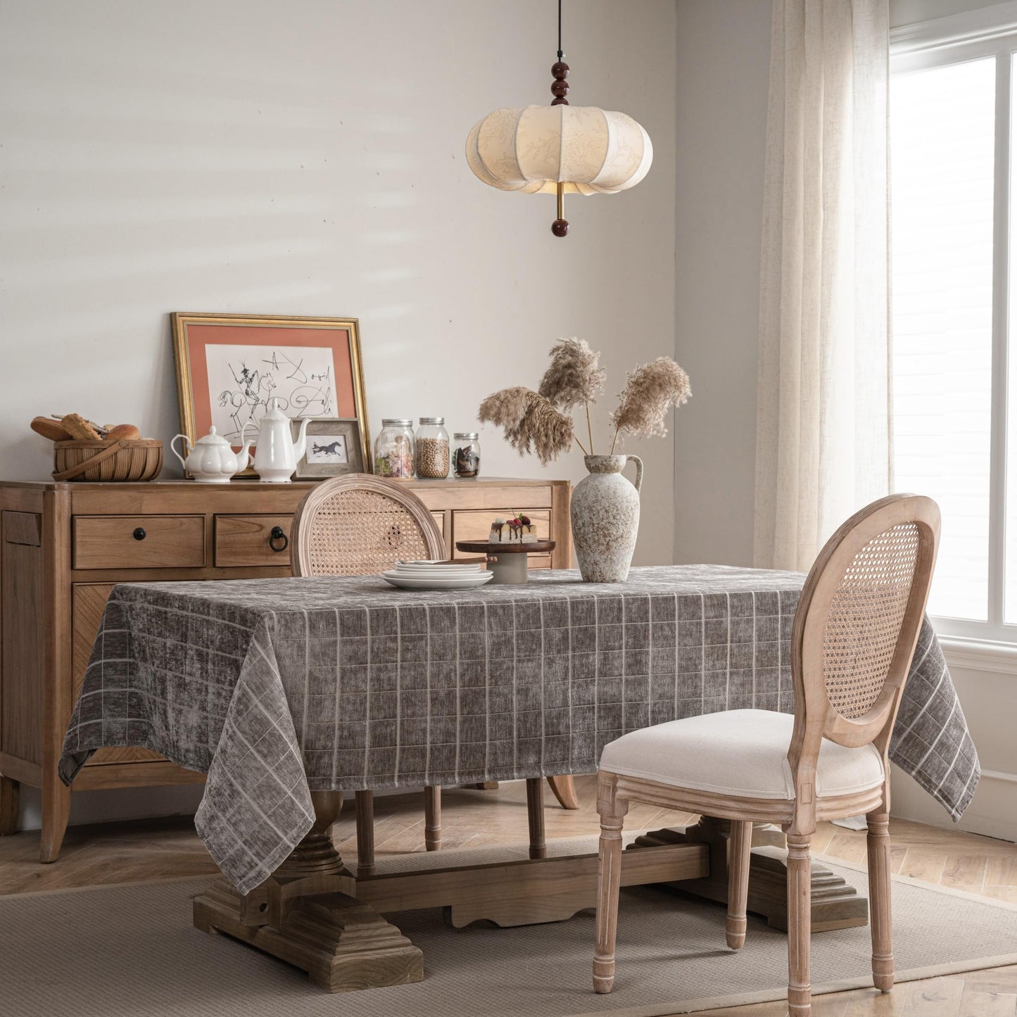 Caflife White Square Tablecloth 55x55 Inch, Cotton Linen Polyester Blend Stripes Table Cloth, Farmhouse Boho Decorative Table Cover for Dining Room Party Buffet Home Kitchen Table Decor BST202