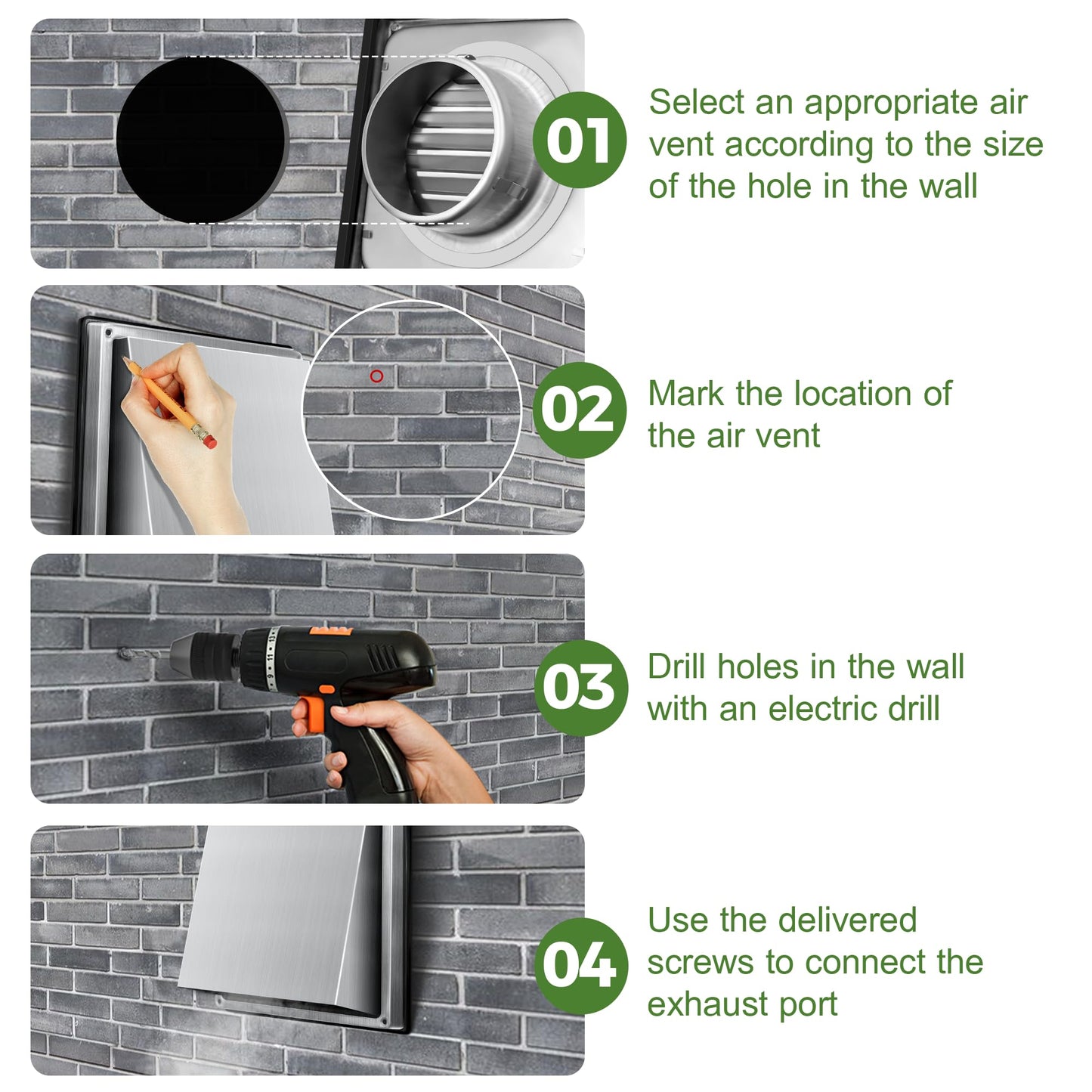 4-Inch External Extractor Wall Vent, Outdoor Stainless Steel Wall Exhaust Vent with Bird Screen, Dryer Vent Cover with Rubber Seal Cushioned Non Return Flap, Outside Airflow Vent Replacement Hood BST220