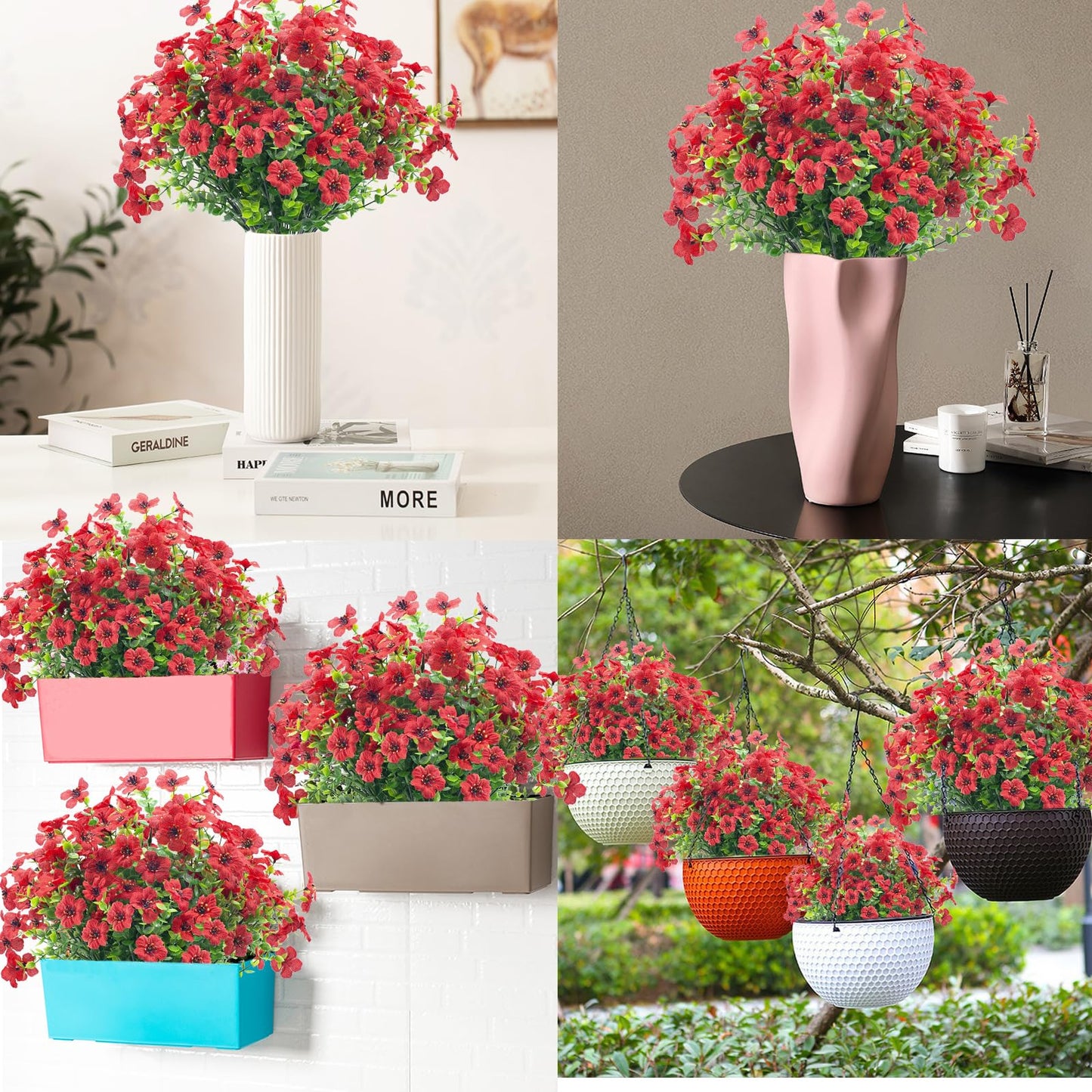 8 Bundles Outdoor Artificial Flowers,UV Resistant Fake Flowers Outdoor Plastic Plants Faux Silk Flower for Outside Indoor Decoration(Blue) BST202