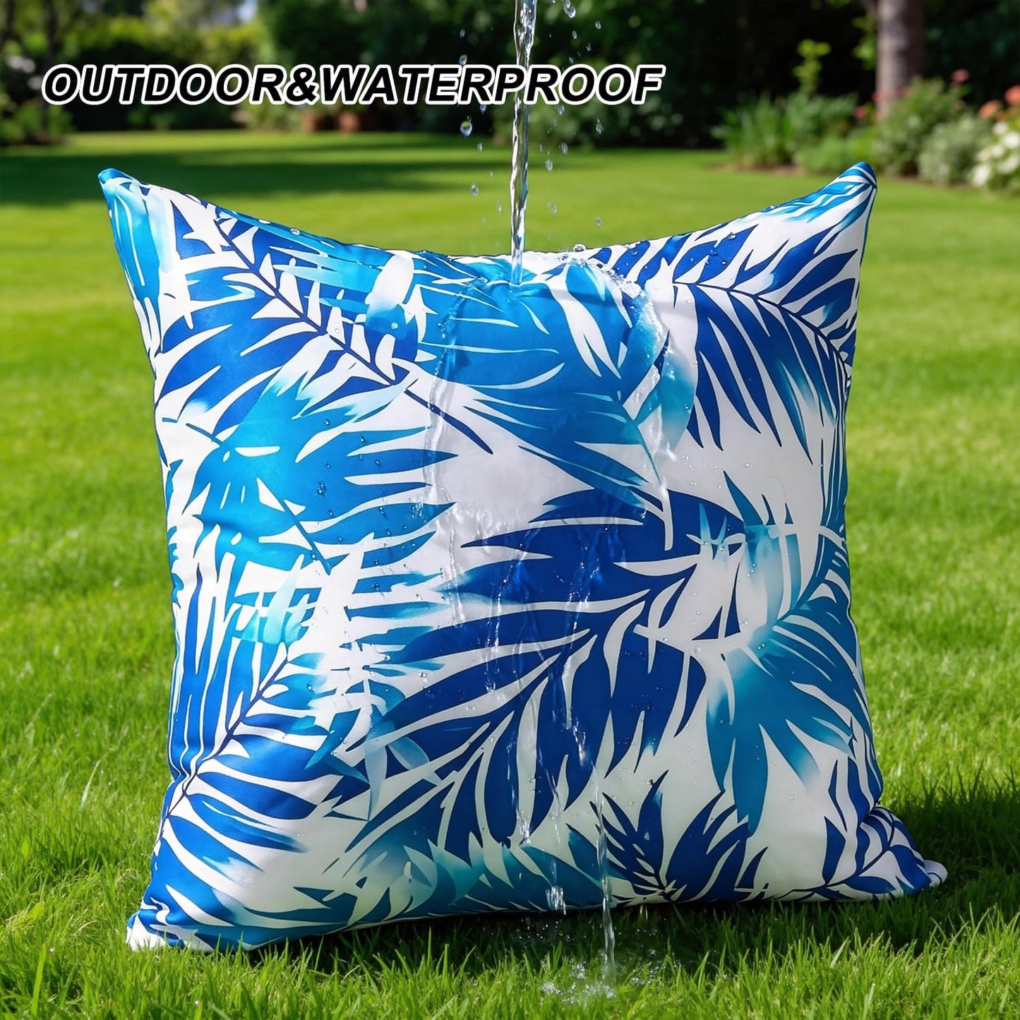 Outdoor Waterproof Pillow Covers Summer Decorative Throw Pillow Covers Tropical Leaf Couch Covers 20x20 Set of 2 Square Outdoor Floral Cushion Cases for Patio Furniture Garden Tent Balcony Bench BST220