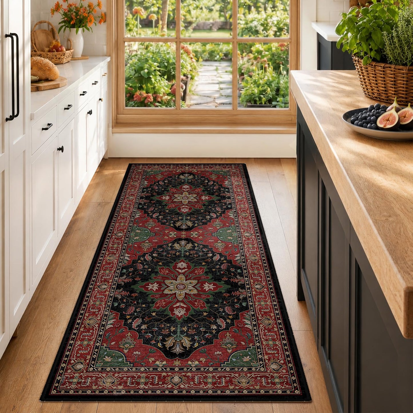 RELEANY Area Rugs Runner 2'x6' Washable Non-Slip, Floral Vintage Distress Medallion Carpet for Kitchen Hallway Bedroom Beside Laundry Room Bathroom, Teal Green Lake Blue Turquoise DD1210