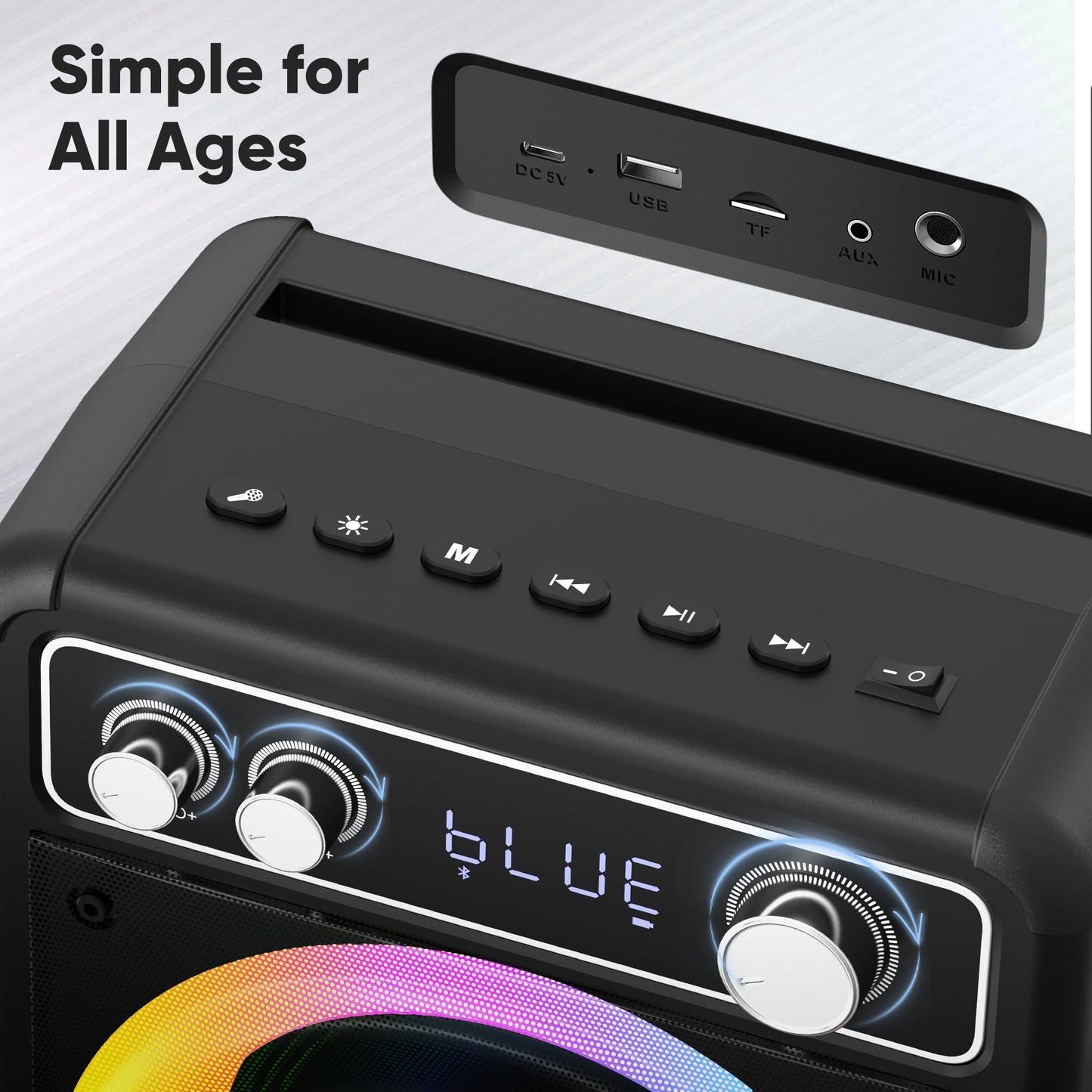 VOSOCO Karaoke Machine with 2 Wireless Microphones, Portable Bluetooth Speaker for Adults Kids, PA Systems Support TWS Echo Adjust TF USB AUX for Home Party Outdoor Travel