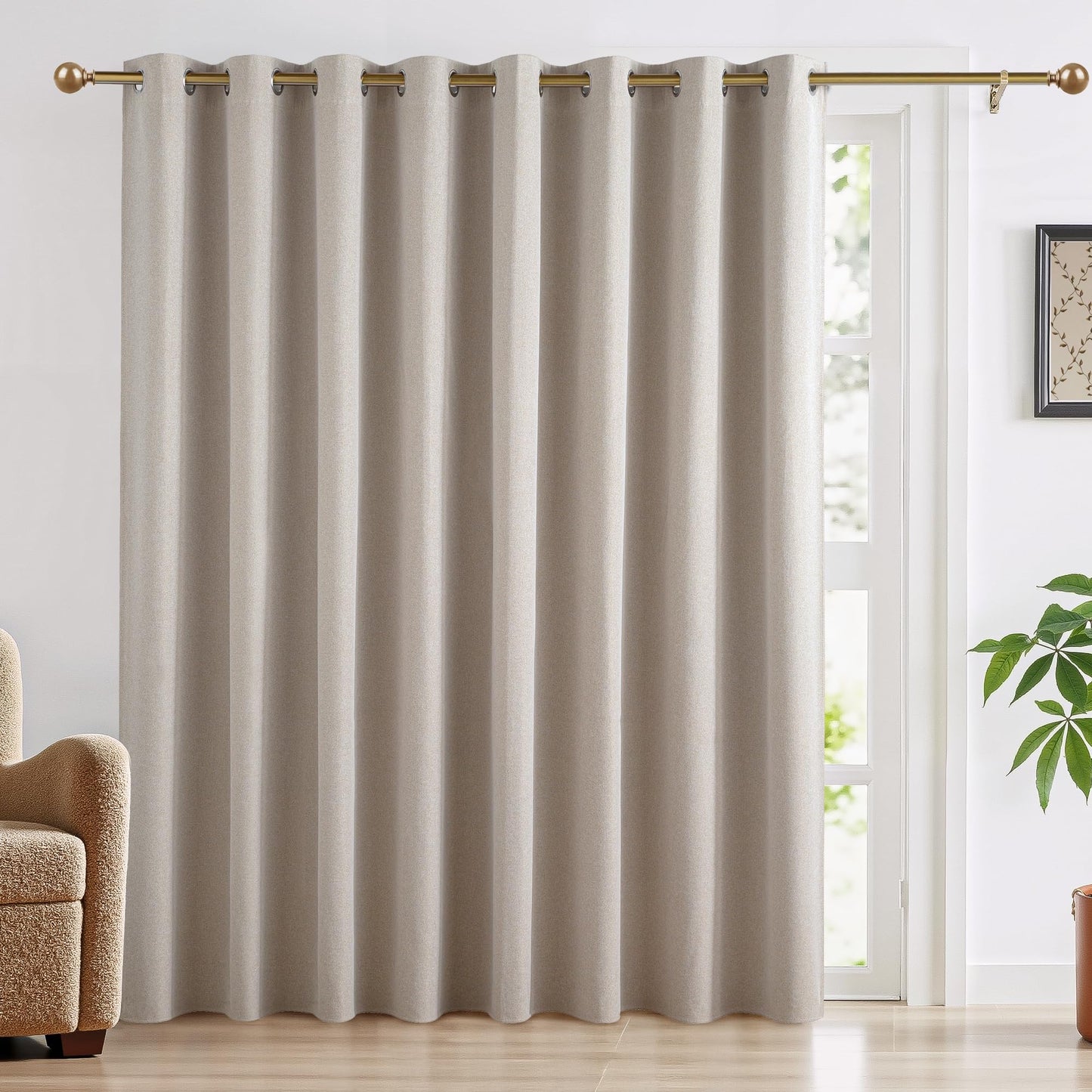 RYB HOME 100% Blackout Curtain for Sliding Glass Doors, Extra Wide Thermal Insulated Privacy Linen Curtains for Bedroom/Patio Door/Living Room/Open Closet, Room Divider, Black, W100xL108, 1 Panel BST220