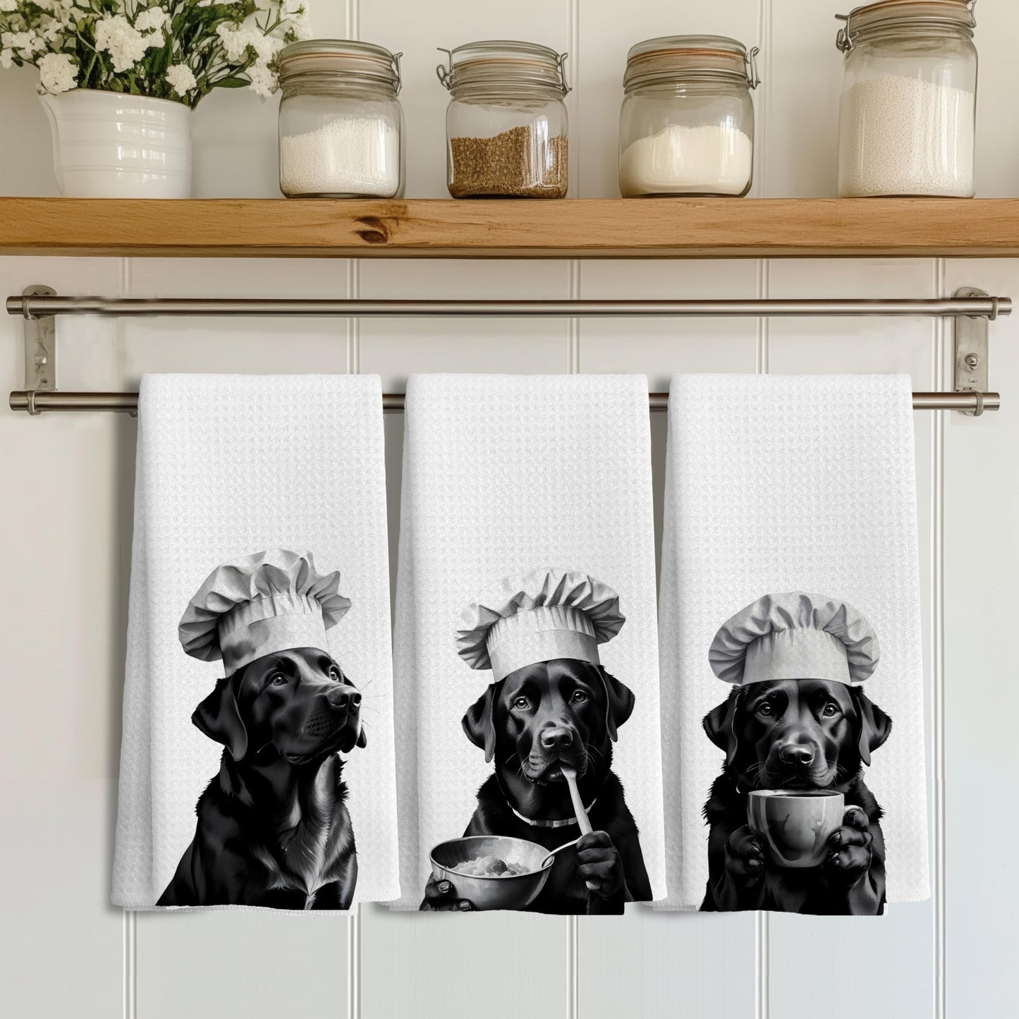 Funny Black Labrador Retriever Kitchen Towels, Black Lab Gifts Dish Tea Towels for Kitchen Decor, Gifts for Labrador Dog Lovers Hand Towels, 16x24 Inches BST202