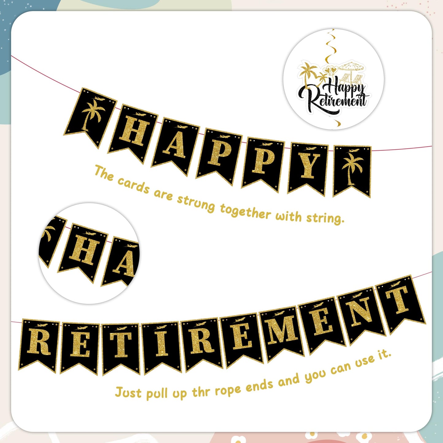 Happy Retirement Party Decorations Women - 33 Pcs Black Rose Gold Banners Hanging Swirls Glitter Cupcake Cake Toppers Backdrop Sparkling Sash Confetti Balloons for Retire Decoration Party Supplies BST326L