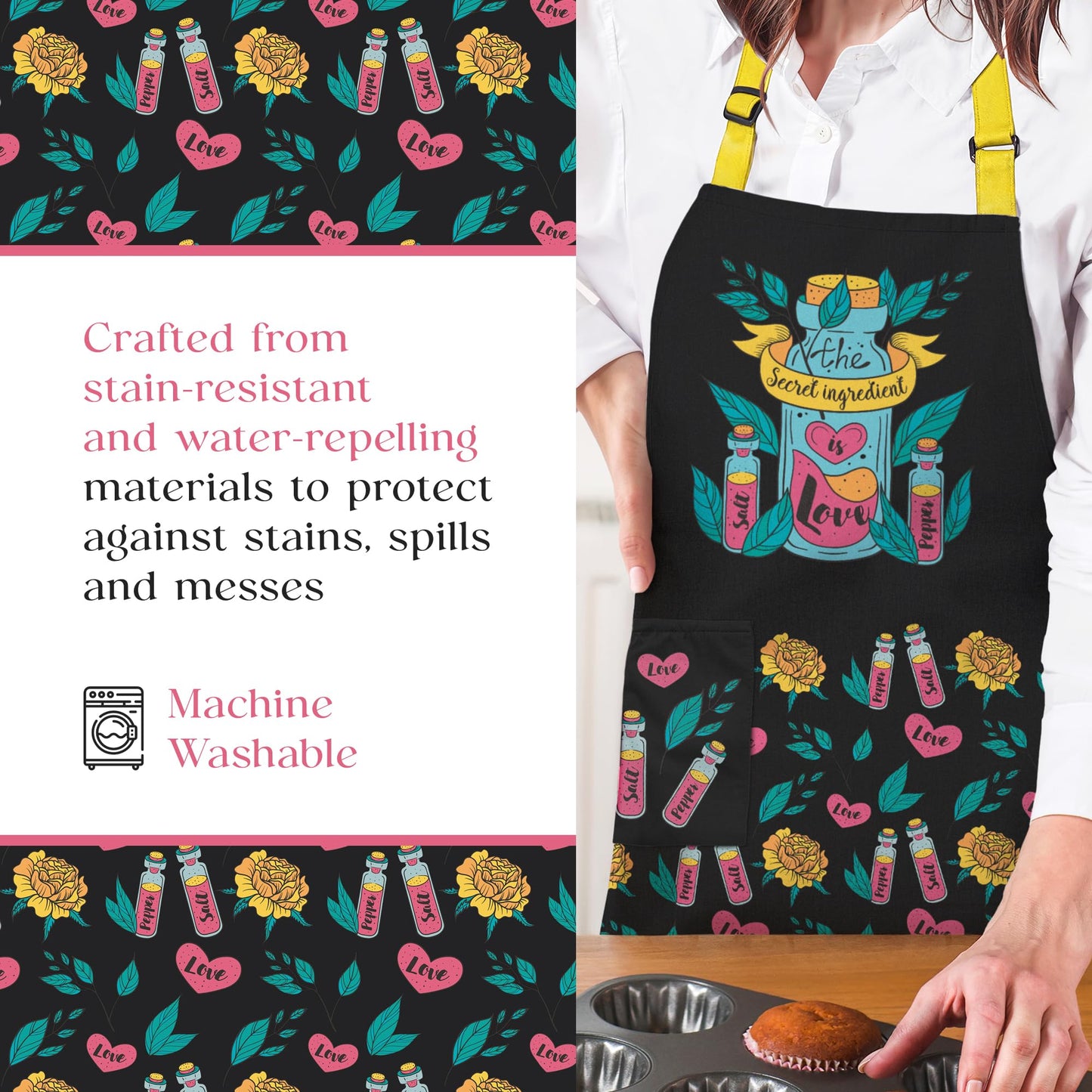 Waterproof Apron for Adults – Adjustable Fit with Deep Pockets, Stylish Cooking & Baking Apron for Women & Men