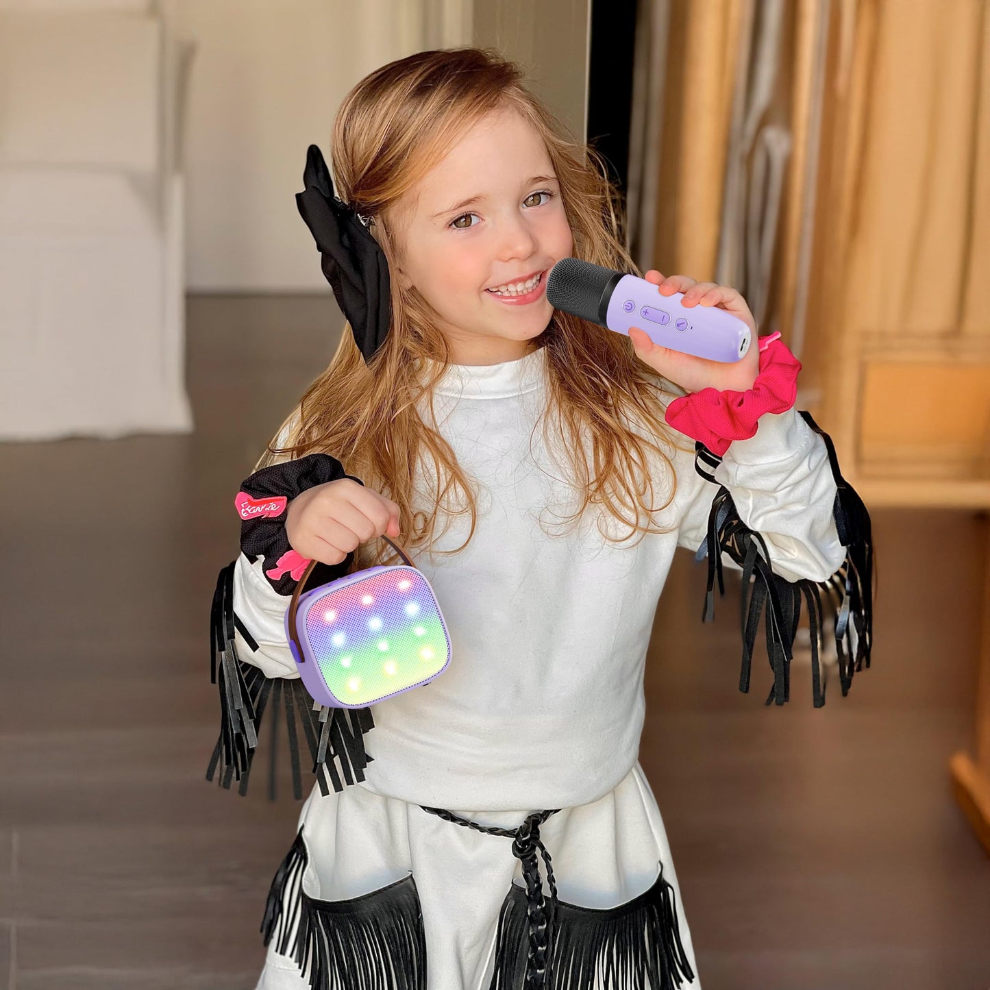 YLL Karaoke Machine for Kids, Portable Mini Speaker with 2 Wireless Microphones, TOP Kids Gifts for Girls Ages 3, 4, 5, 6, 7, 8, 9, 10+ Years Old, 4-12th Birthday Singing Present Toy Party (Purple)