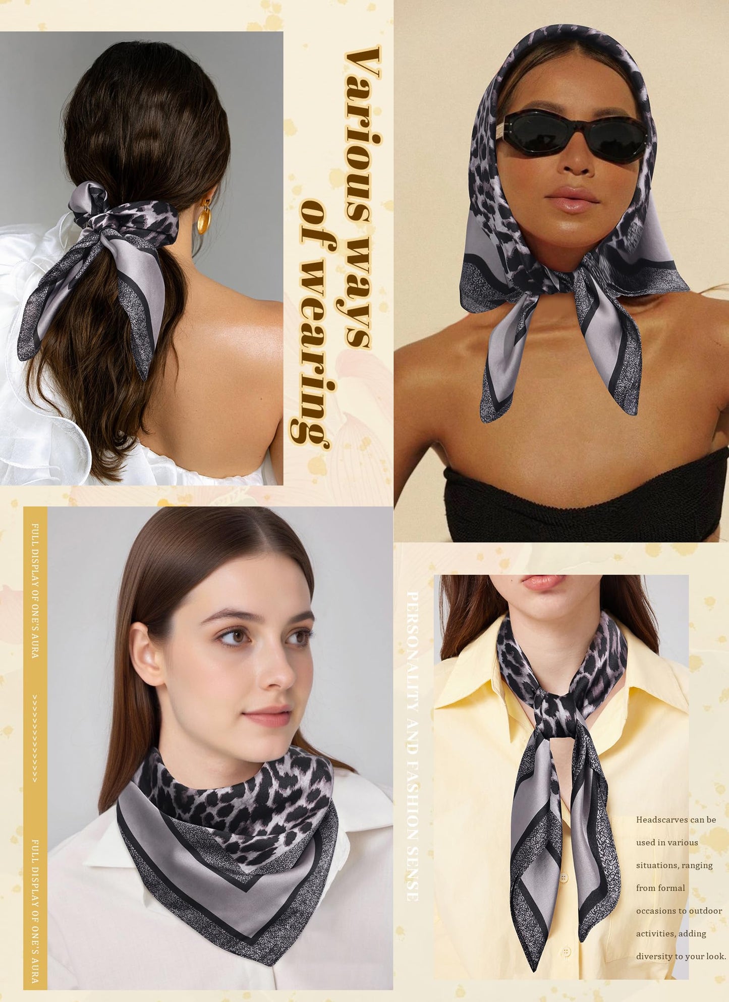 CHLINS 27.5” Square Head Scarf for Women Satin Hair Scarf Silk Wrap Neck Scarves Bandanas for Handbags Accessories WN420