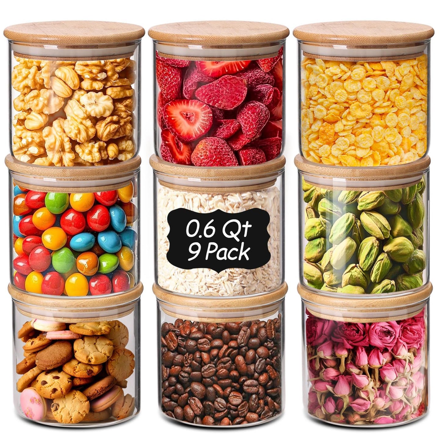 ComSaf Glass Storage Containers With Lids 0.5 Qt, 6 Pack Small Glass Jars | Small Glass Containers, Spice Jar 15oz, Candy, Family Snack Storage, Coffee Bar Organization, Size For Subpackage, BPA Free BST220