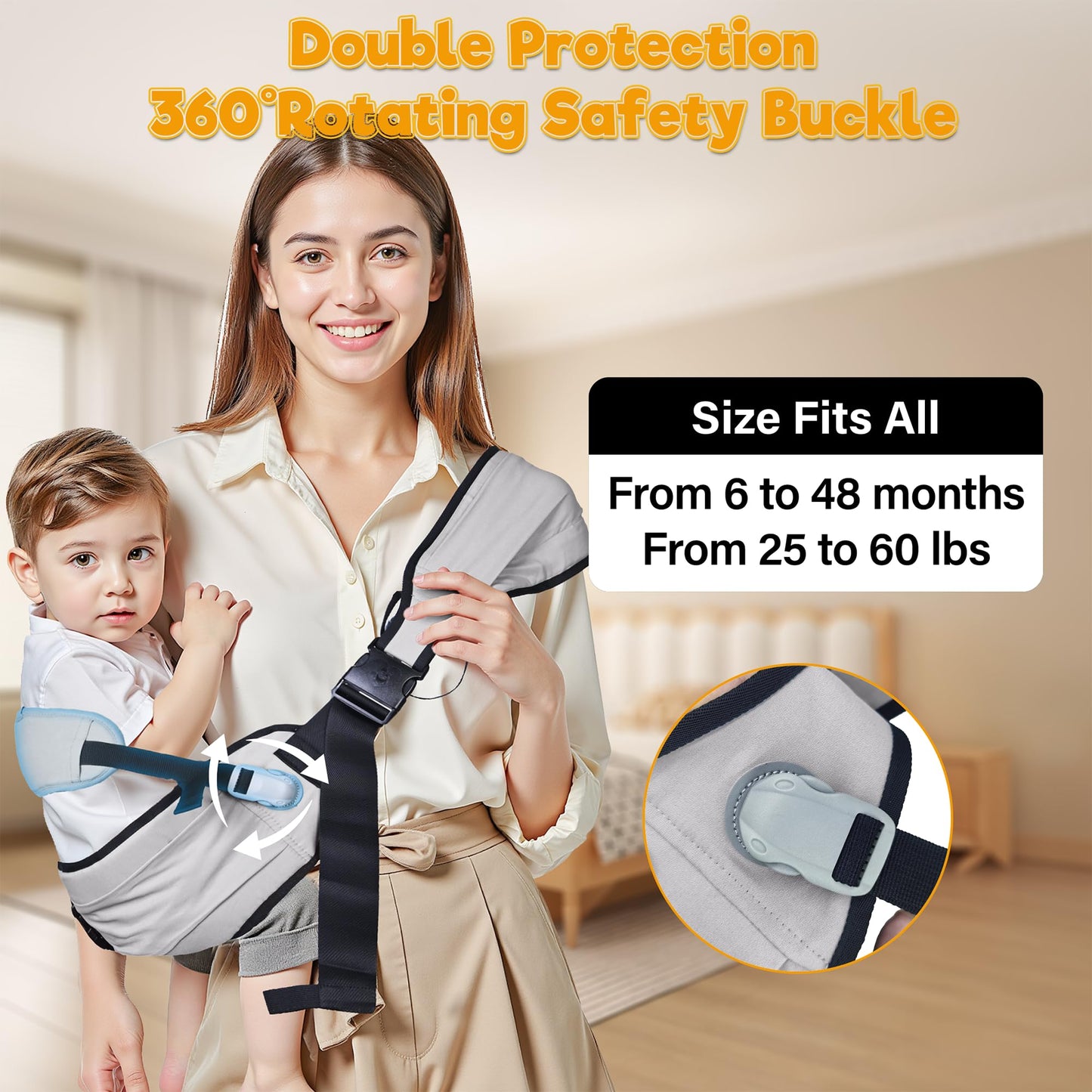 Baby Carrier Newborn to Toddler,Adjustable & Lightweight Baby Sling Carrier,Toddler Carrier 25-60 lbs,Ideal for Home,Shopping,and Travel WN420