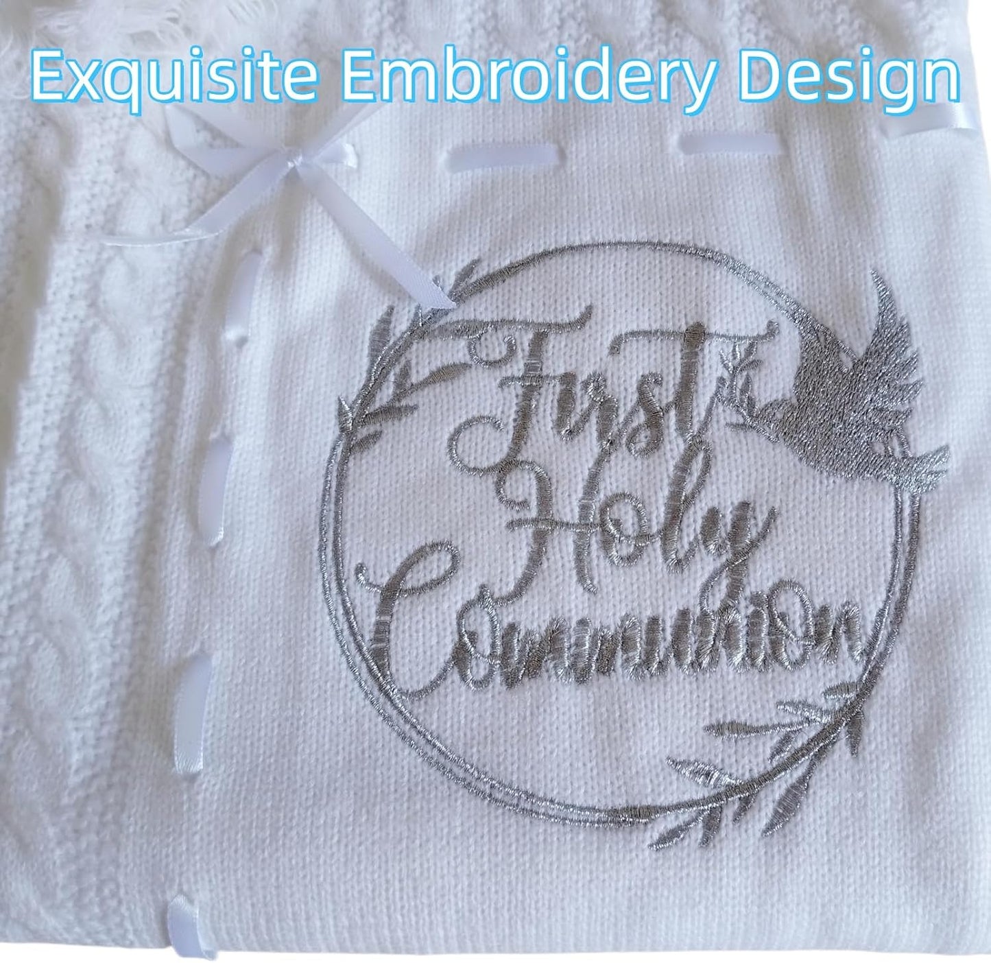 Baby Blanket White Baptism Gifts for Girl Boys First Communion Christening Christian Gifts for Kids White Soft Crochet Knitted Towel BST326H