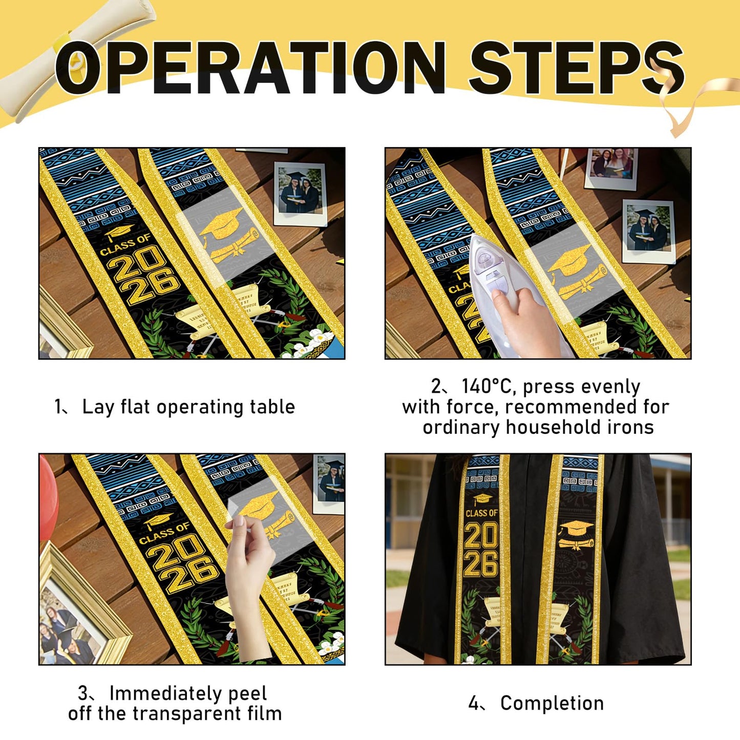 Dazoratix Filipino Graduation Stole 2026 - Philippines American Flag Sash Personalized Custom Glitter Iron on Letters Patches DIY Customize Transfer Stickers for Senior Student School Grad Decorations BST326L