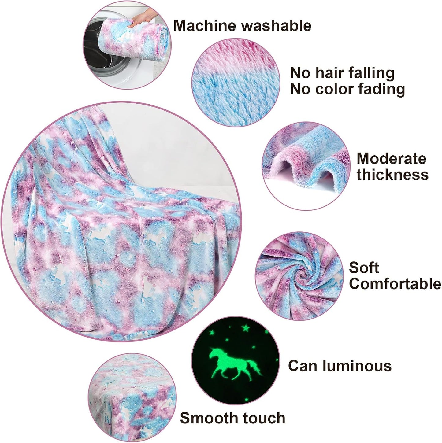SALIMAH Glow in The Dark Blanket Unicorns Gifts for Girls, Toys for Girls Age 2 3 4 5 6 7 8 9 10 Year Old, Soft Kids Blankets Gifts for Grandkids Teens for Christmas Birthday, 50"x60" BST202