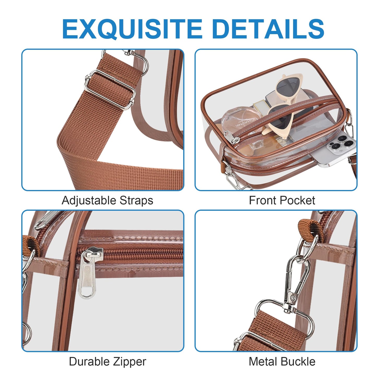 Clear Bag for Stadium Events Stadium Approved Women's Top-Handle Handbags | Mini Small Clear Bag Purse with Wide Adjustable Strap and Front Pocket for Sports Concerts, Festivals BST202
