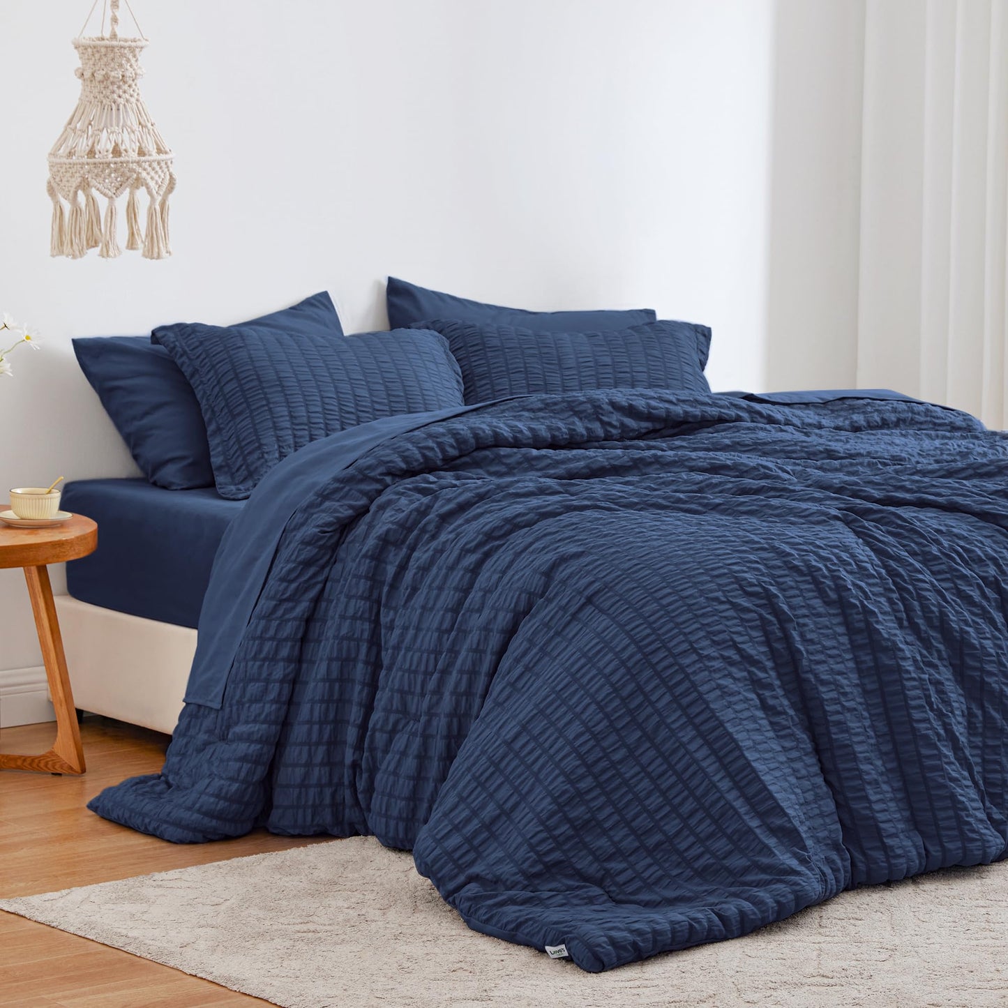 Love's cabin Seersucker Terracotta Twin Comforter Set, 5-Piece All Season Lightweight Bed in a Bag Bedding Set with Comforter, Flat Sheet, Fitted Sheet, Pillowcase and Sham BST326H