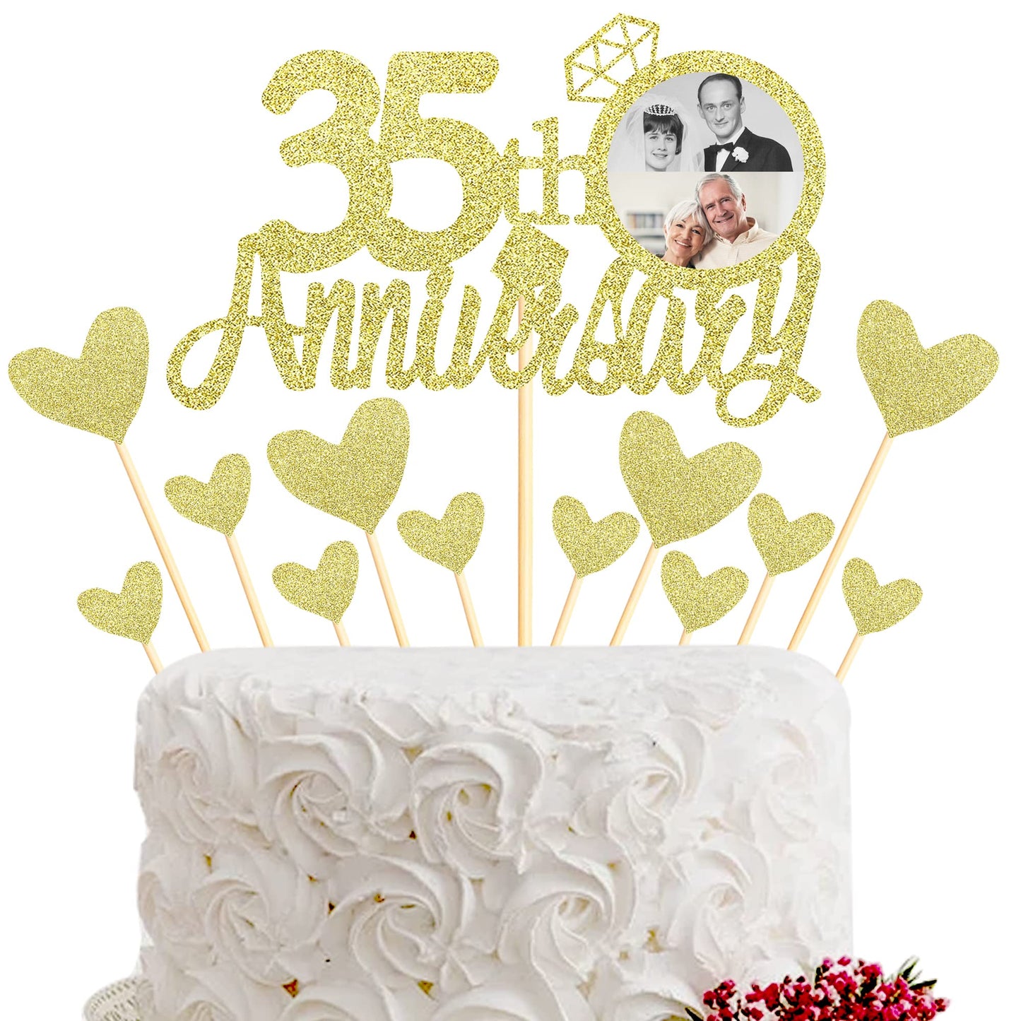 Sumerk 13 PCS Gold Glitter 55th Anniversary Cake Topper Happy 55th Anniversary Wedding Anniversary Cake Decorations BST220