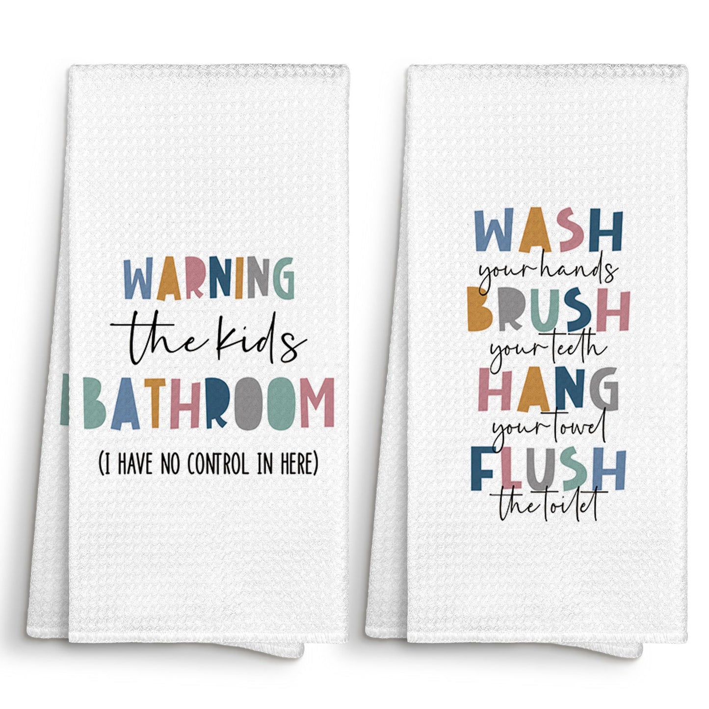 Kids Nursery Bathroom Decor Hand Towels 16x24 Set of 2, Wash Hands Brush Teeth Decorative Towels Gifts for Kids Baby Toddlers, Boho Flush Toilet Bathroom Kitchen Hand Towel Decor BST220
