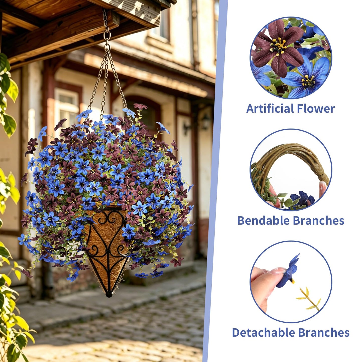 Artificial Flowers for Outdoor Faux Flowers for Plant Pot Spring Decoration | 2 Pcs Faux Hanging Plants UV Resistant Look Real Outside Home Garden Porch Patio Entrance Courtyard Decor BST326H