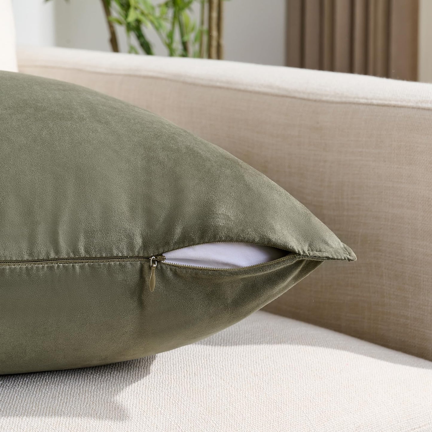 Fancy Homi 4 Packs Olive Green Decorative Throw Pillow Covers 18x18 inch, Super Soft Faux Suede Decor Square Pillow Covers 45x45 cm, Solid Cushion Cover for Couch Living Room Sofa Bedroom BST220