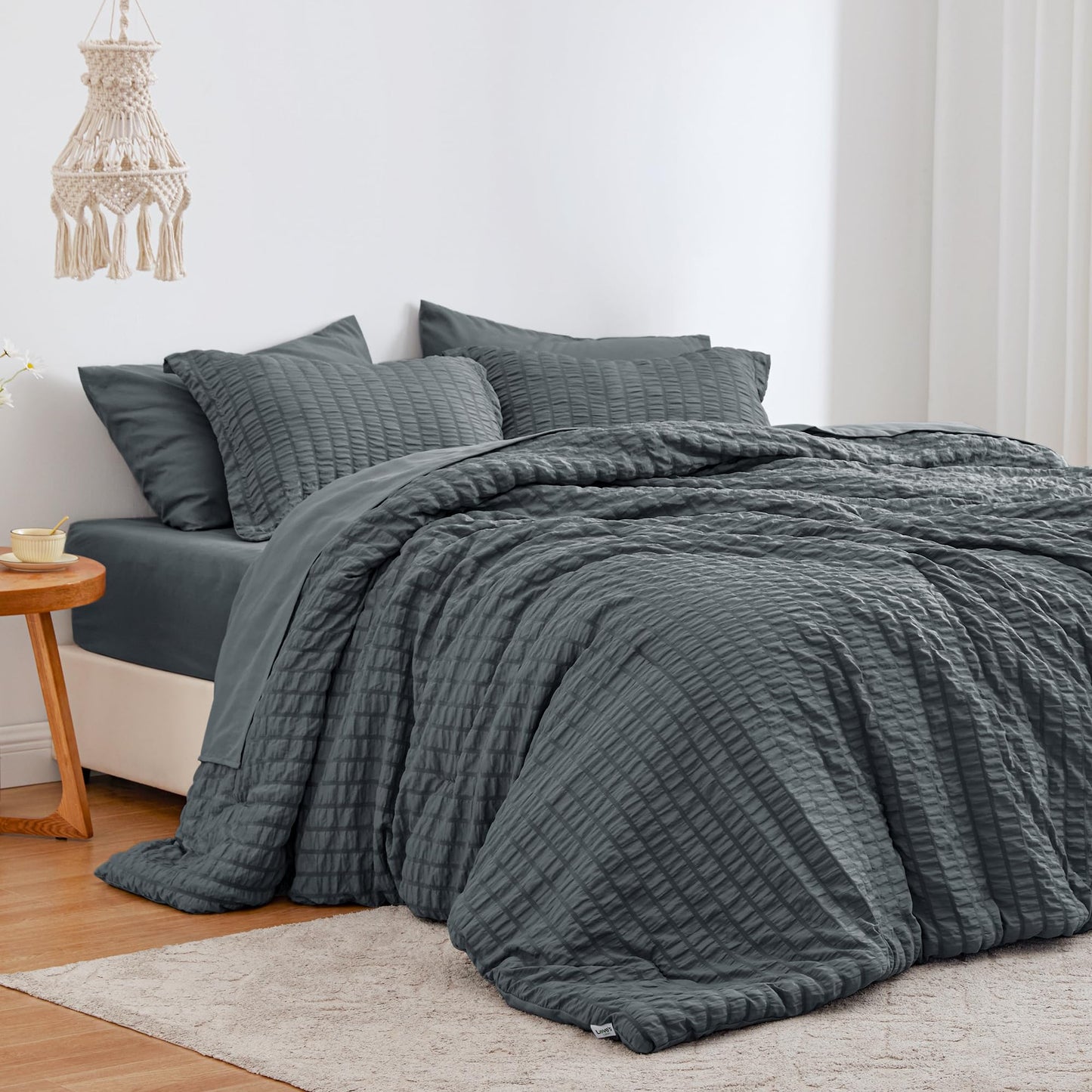 Love's cabin Seersucker Terracotta Twin Comforter Set, 5-Piece All Season Lightweight Bed in a Bag Bedding Set with Comforter, Flat Sheet, Fitted Sheet, Pillowcase and Sham BST326H