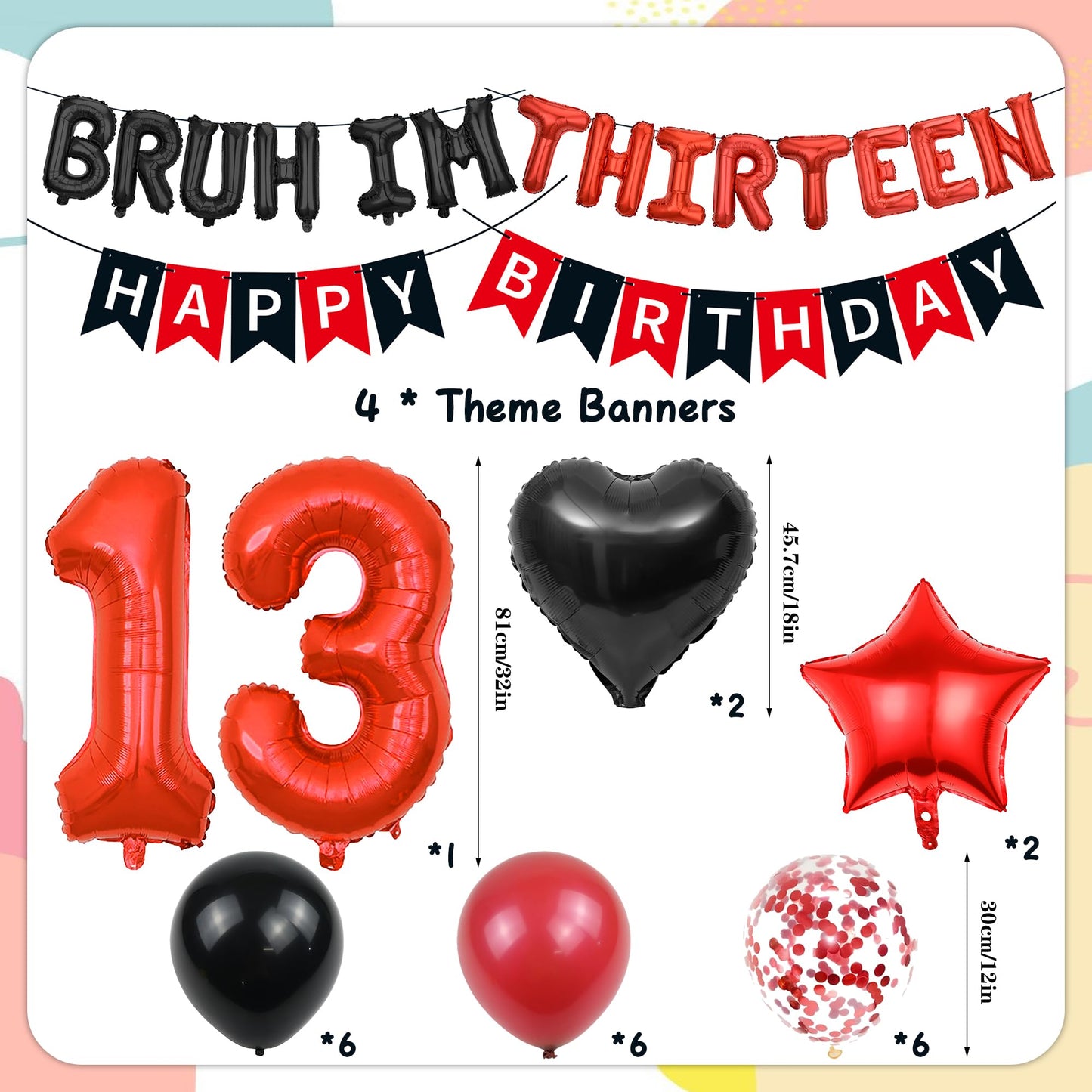9th Birthday Decorations Boys Kit - 27 Pcs Red and Black Bruh Im Nine Balloon Banners Happy Birthday Fishtail Flags Number 9 Balloon Star Heart Balloons Set for 9 Year Old Party Decoration Supplies BST202