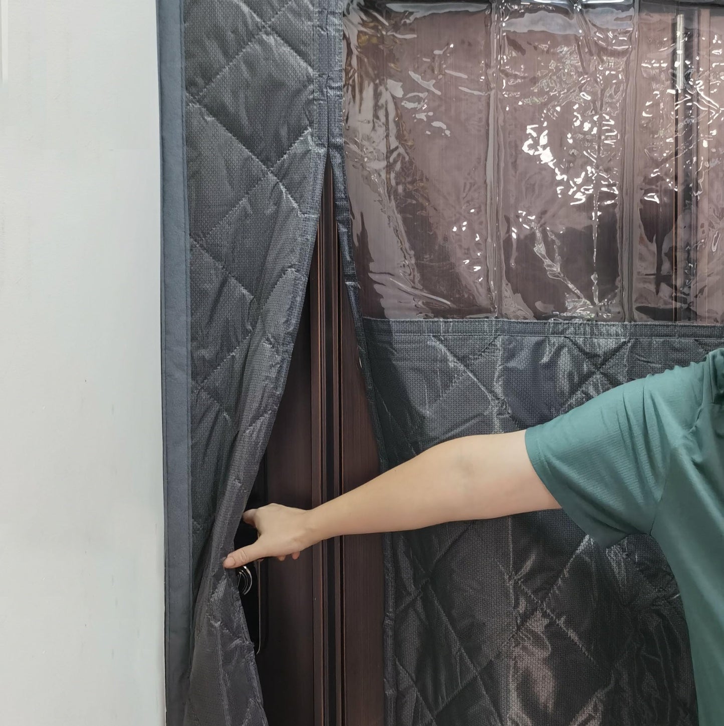 Thermal Door Curtain Fits Doors Size 38"x80"，Curtain Size 41"x82", Magnetic Insulated Curtain Side Open Keep Warm in Winter Cool in Summer,Diamond Pattern,Gray WN420