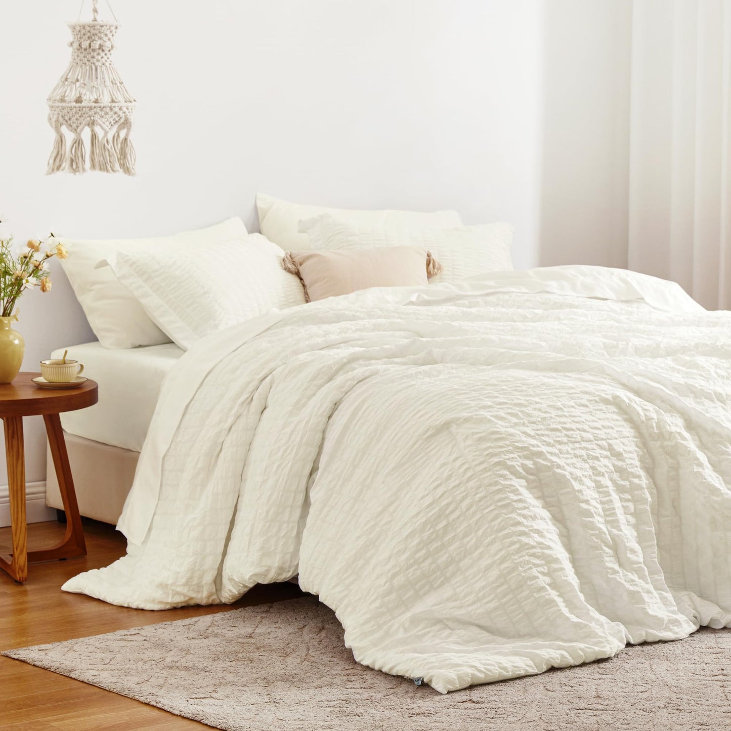 Love's cabin Seersucker Terracotta Twin Comforter Set, 5-Piece All Season Lightweight Bed in a Bag Bedding Set with Comforter, Flat Sheet, Fitted Sheet, Pillowcase and Sham BST326H