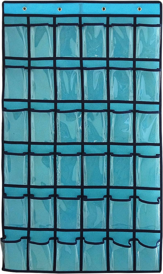 Over Door Hanging Closet Underwear Sock Storage Cell Phone Jewelry Organizer Clear Pockets (BLUE, 36 POCKETS) BST326H