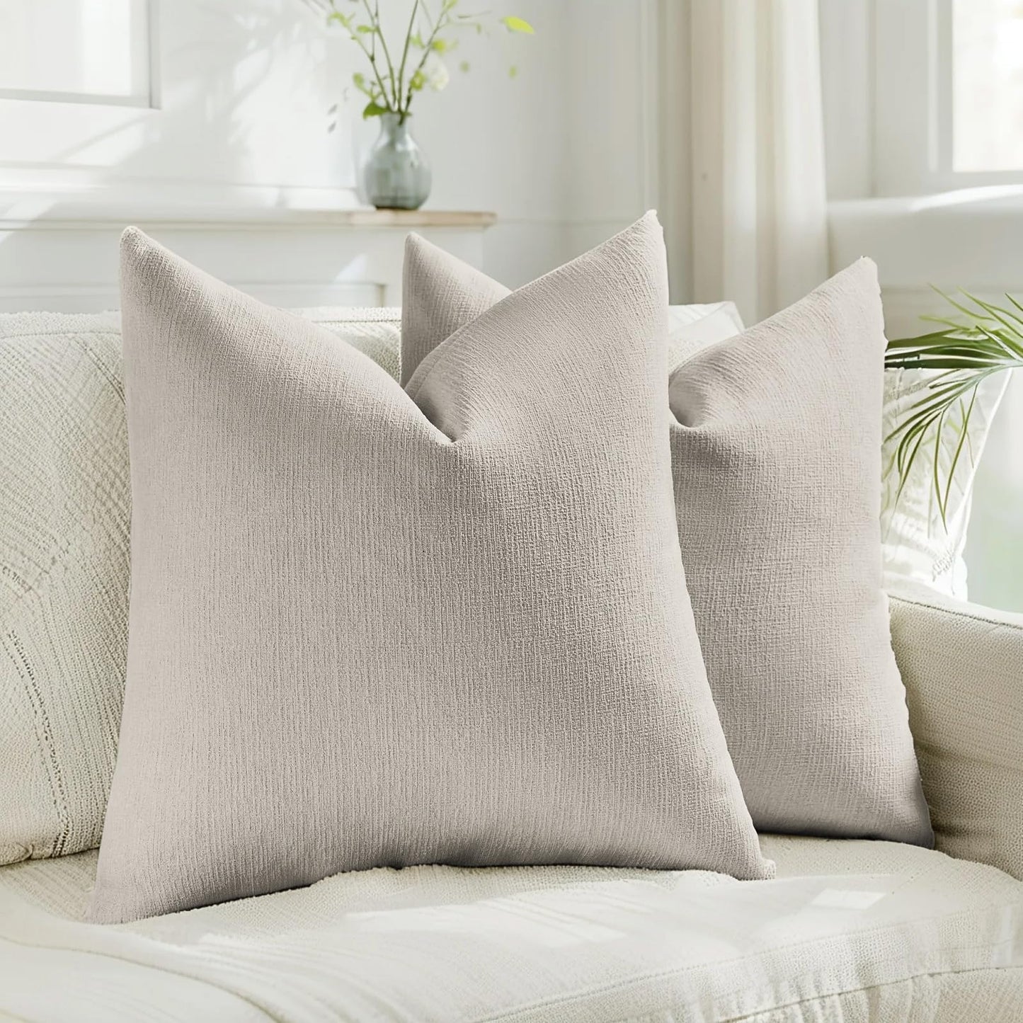 HAUSSY Pack of 2 Faux Linen Pillow Covers 26x26 Inch, Decorative Throw Pillows Soft Boho Neutral Cushion Covers Home Decor Modern Pillowcase for Couch Living Room Sofa Bed, Natural Linen (Covers Only) BST220