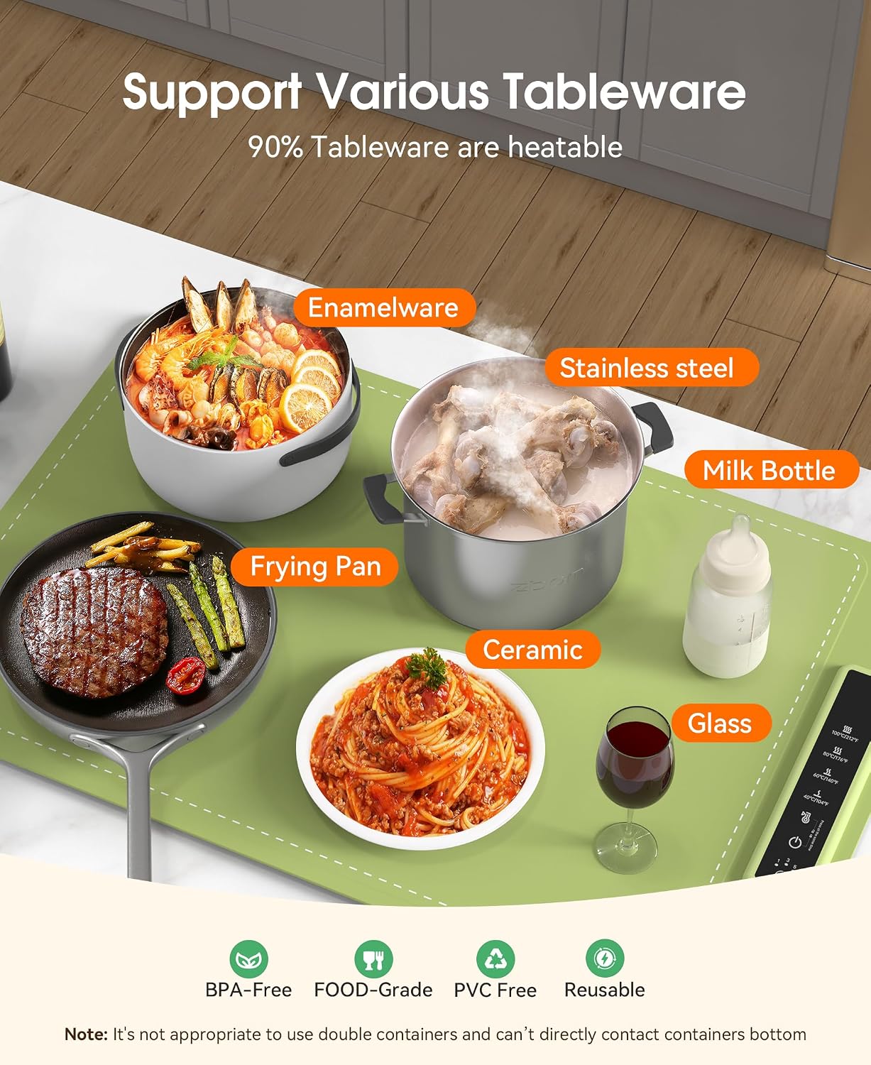 Warming Mat for Food, Rollable Electric Warming Tray, Silicone Heating Mat for Food, Food Fast Heating or Thawing Mat for Party Gatherings, Restaurants, Chafing Dish, Daily Use(Green) BST220
