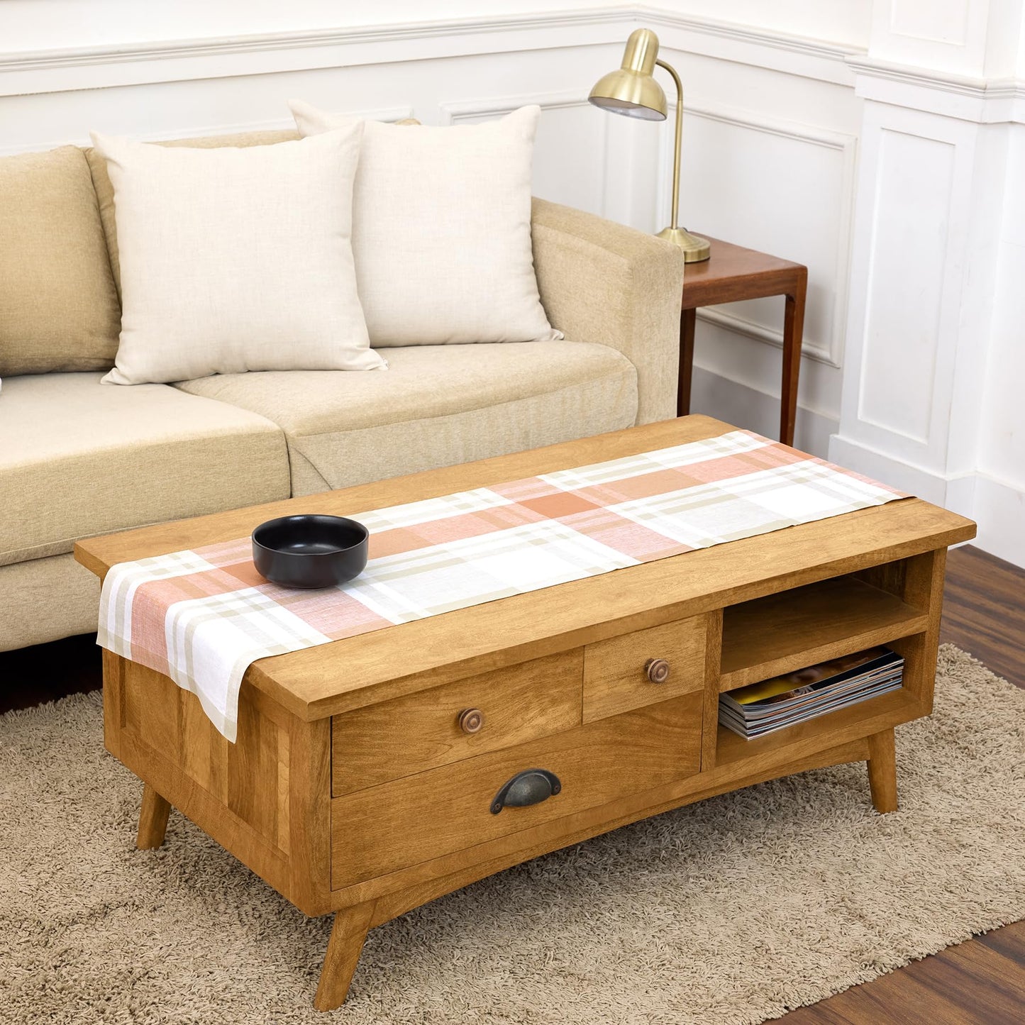 Solino Home 100% Linen Table Runner Multicolor, Rustic Plaid 14 x 72 in | Table Runners for 4-6 seater dining tables, hallway tables and cabinets | Rustic Multicolor | Pure Linen | OEKO-TEX Certified BST326SOLH