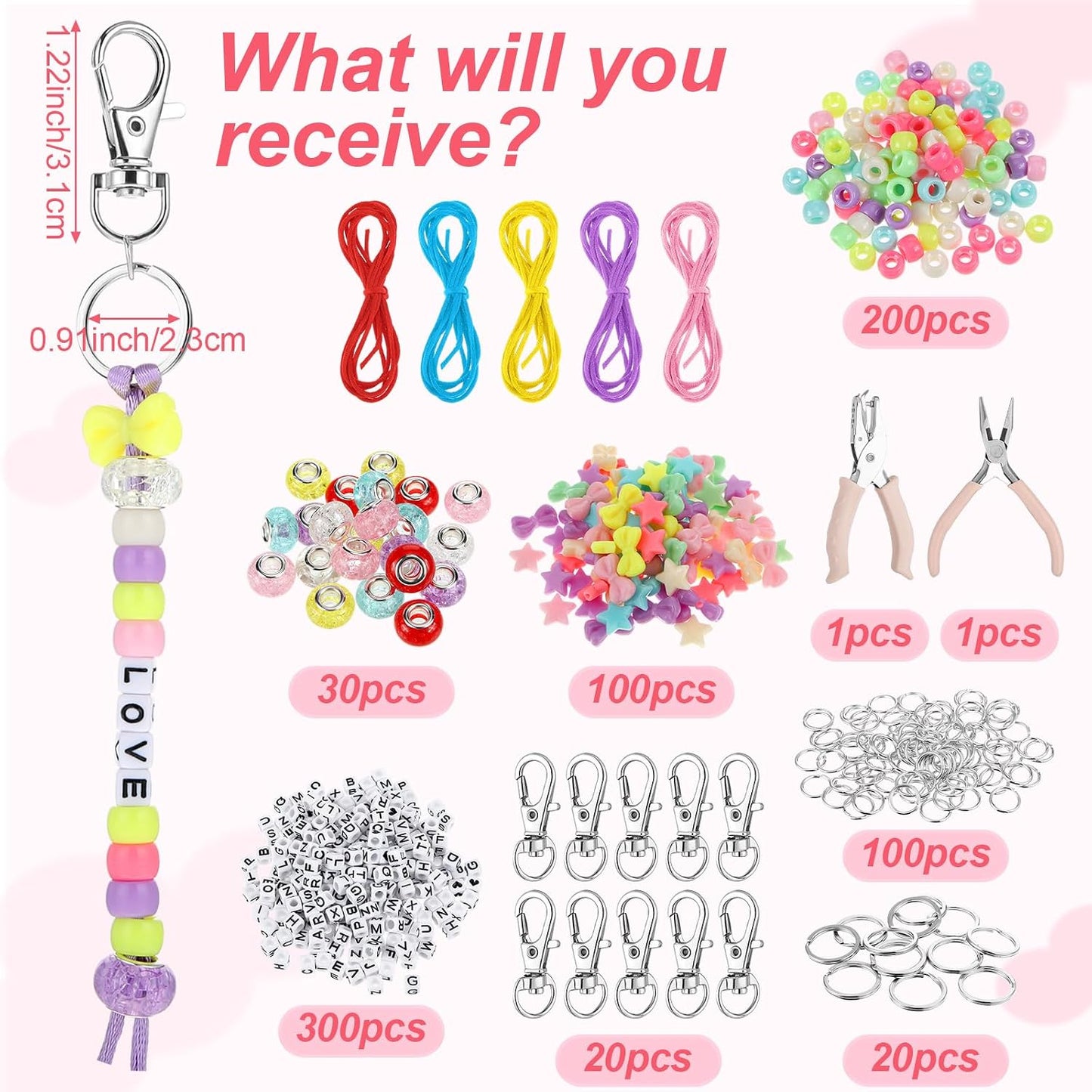 Nosiny 677 Pcs Lip Gloss keychain Making Kit Adjustable Letter Beads String Alphabet Bead Personalized Jewelry Key Ring Portable Holder Charm for DIY Lip Balm Crafts Women Party Accessories BST202
