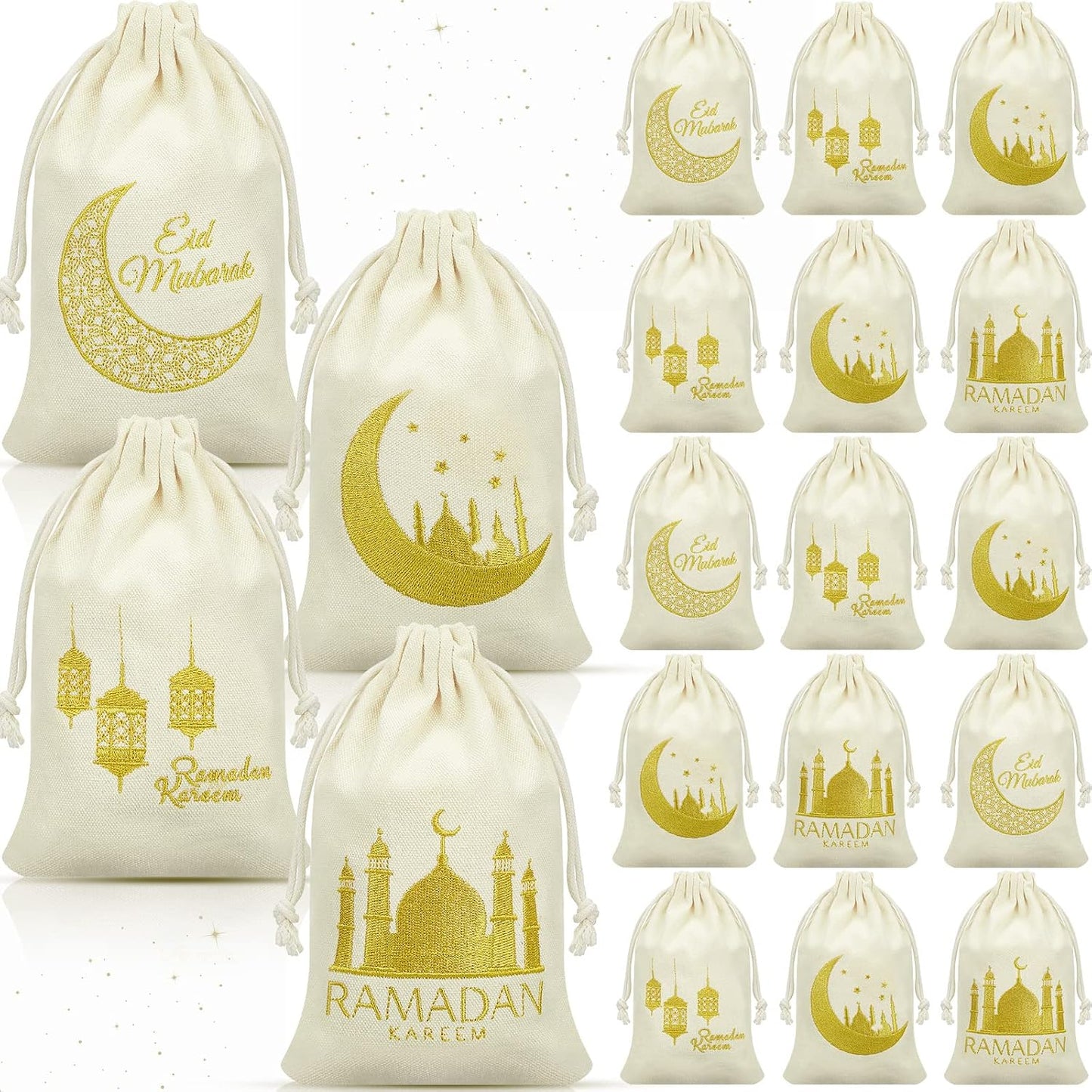 Photect 50 Pcs Islamic Burlap Bags Eid Al-adha & Qurbani Islamic Gift Bags Small Drawstring Pouch for Muslim Eid Al-adha Party Decorations, 4.7 x 7.8 Inch BST202