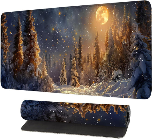 Mouse Pad Gaming Mousepad 31.5 x 11.8in Large Mouse Pad for Keyboard and Mouse with Anti-Slip Rubber Base, Keyboard Pad XL Mouse Mat for Home and Office,Snowy Forest WN420