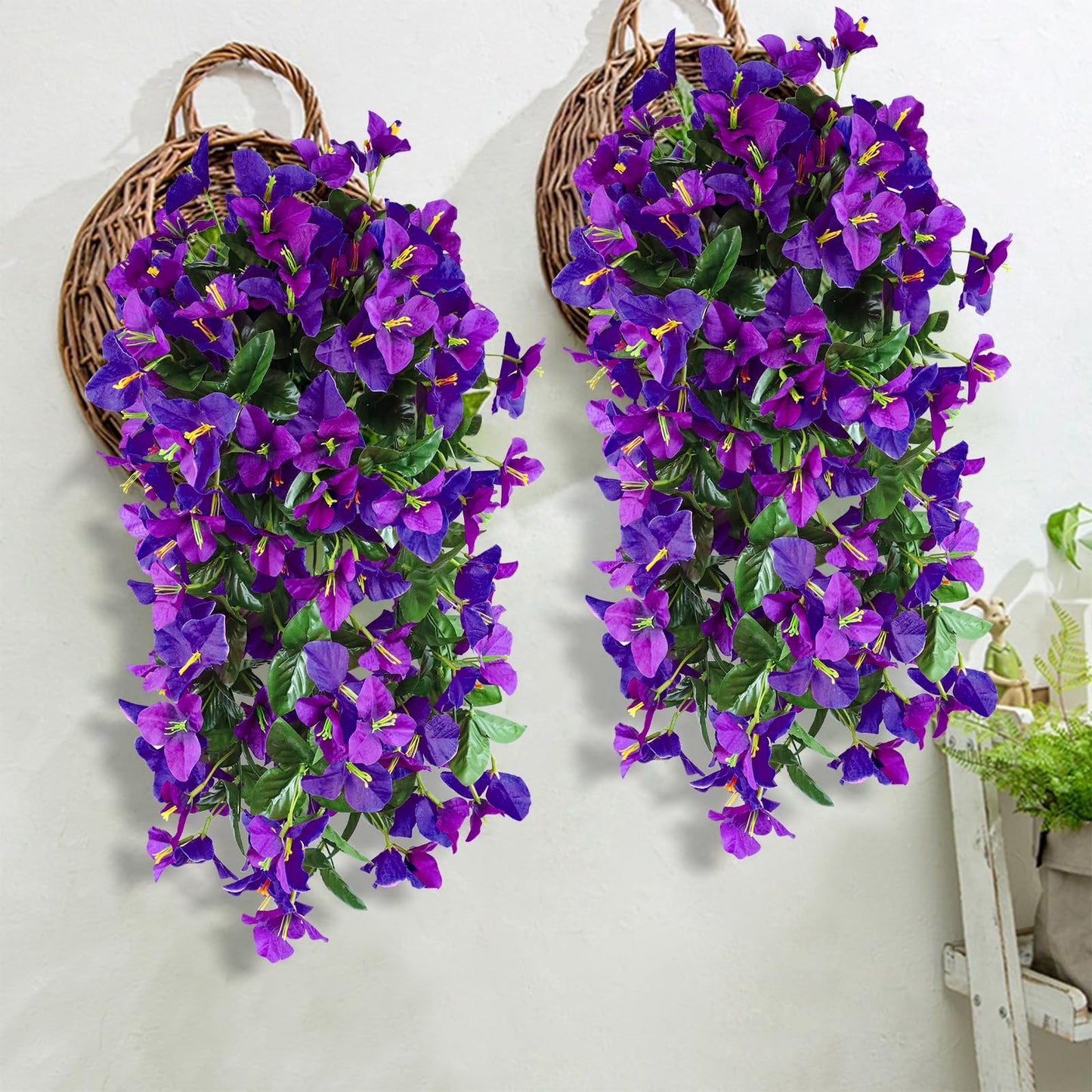 2 Pack Artificial Bougainvillea Flowers for Outdoors Decorations, Fake Hanging Plants, Faux Outside Flowers UV Resistant for Baskets Home Front Door Porch Patio Balcony Yard(Hot Pink) BST202