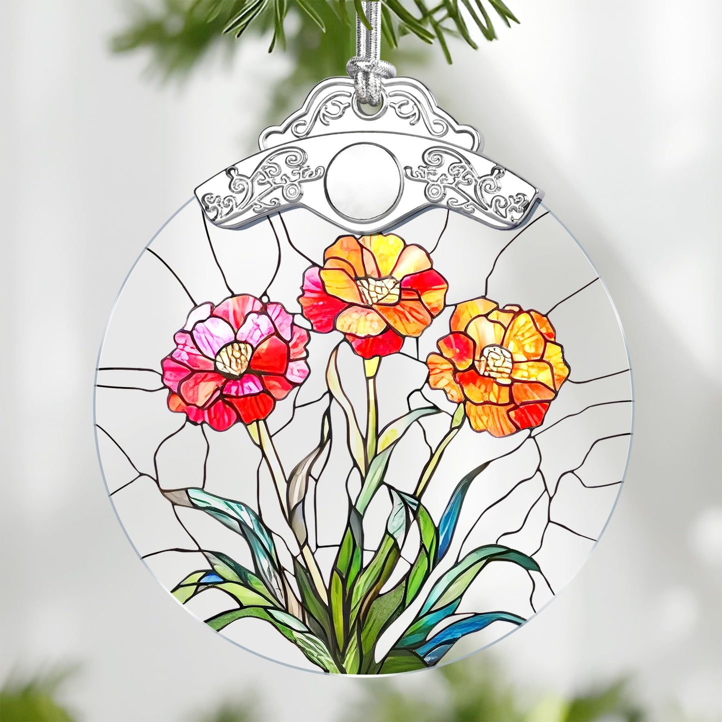 Christmas Ornaments: Stained Glass-Style January Birth Flower Ornament – Christmas Tree Decorations, Holiday Party Gifts, Mother's Day & Birthday Gifts for Women, Mom & Grandma | Birth Flower Gift BST220