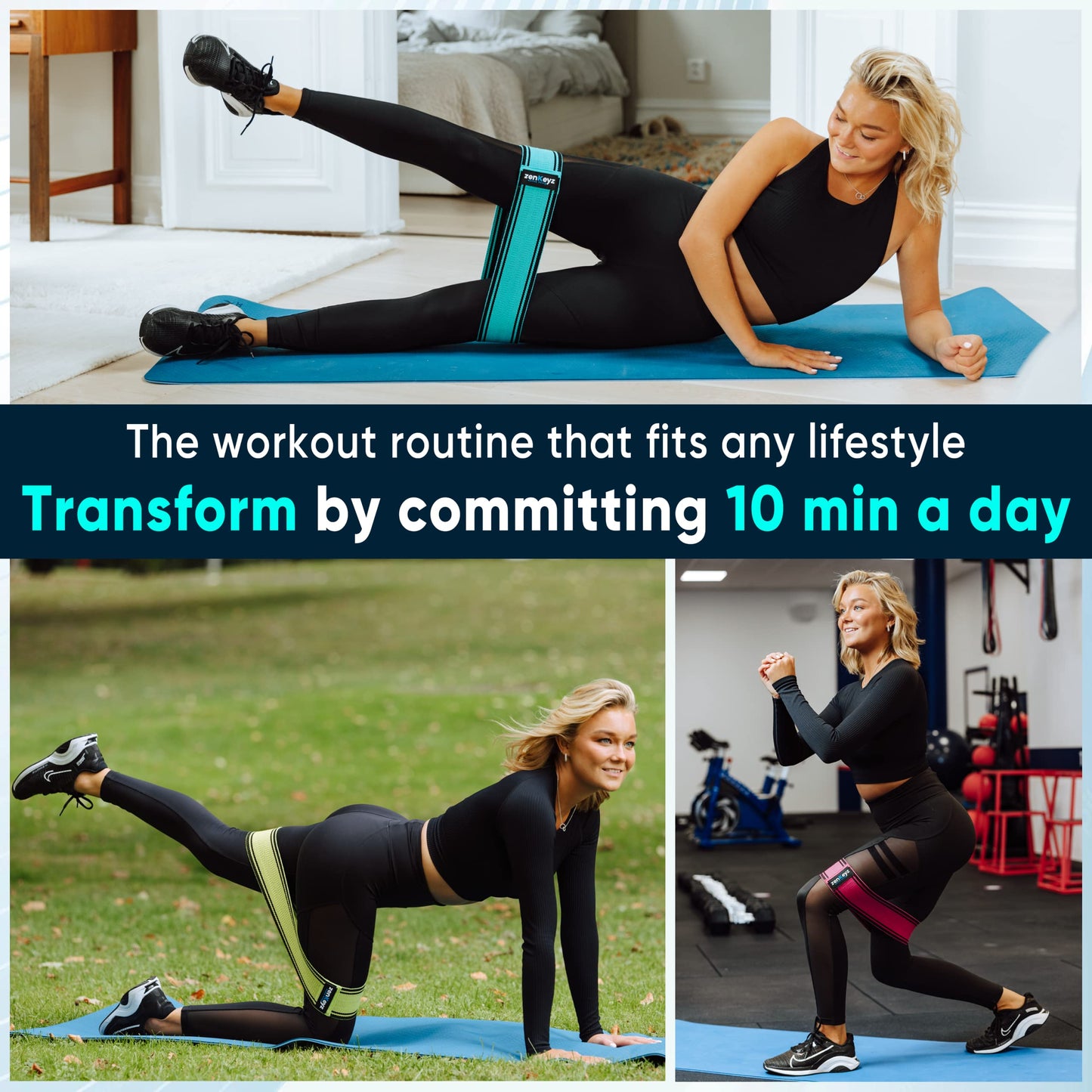 Resistance Fabric Booty Bands- 3 Working Out Hip Stretch Bands for Legs, Butt, Glutes- Exercise Loop Band for Workout, Stretching, Warm-Up, Strength Training, Squats, Build Glute & Muscle, Women & Men WN420