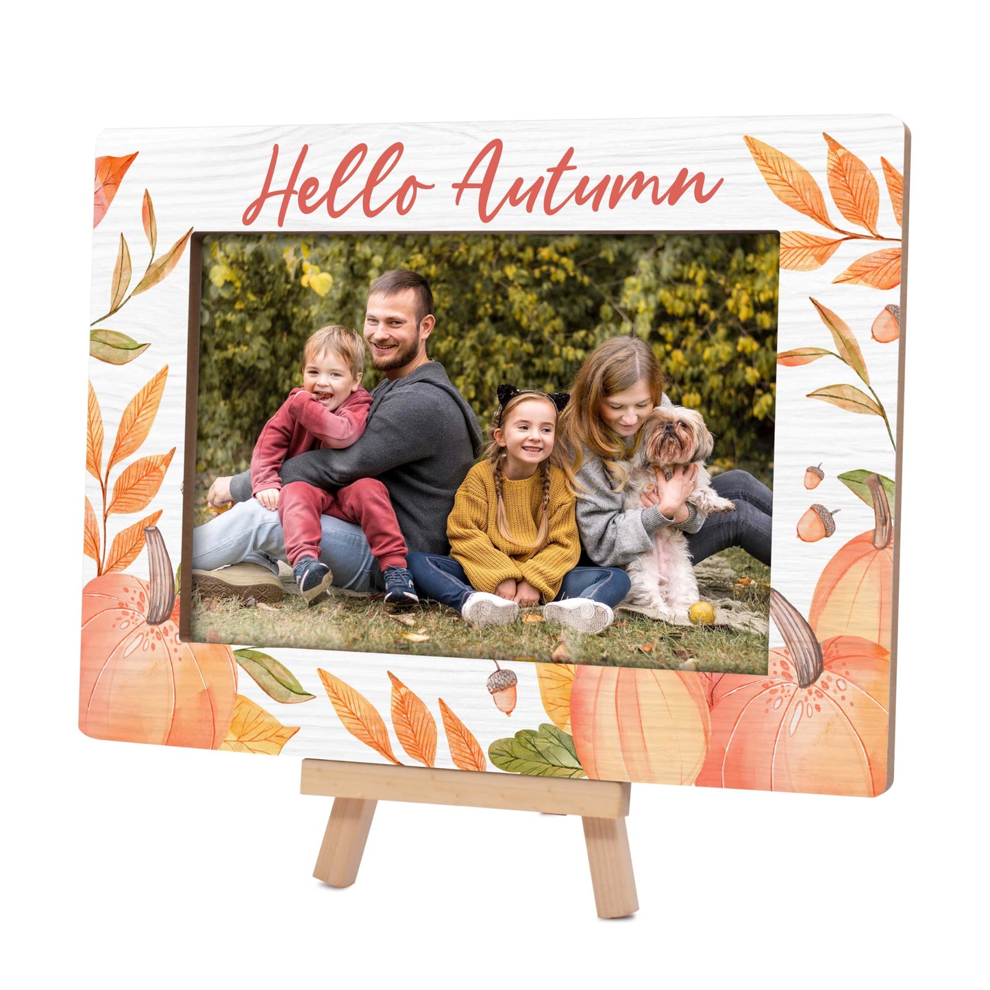 Fall Orange Picture Frames, Autumn Harvest Wooden 4x6 Photo Frame with Easel, Thanksgiving Gifts for Home Office Tabletop Display Decorations - D02 BST326L
