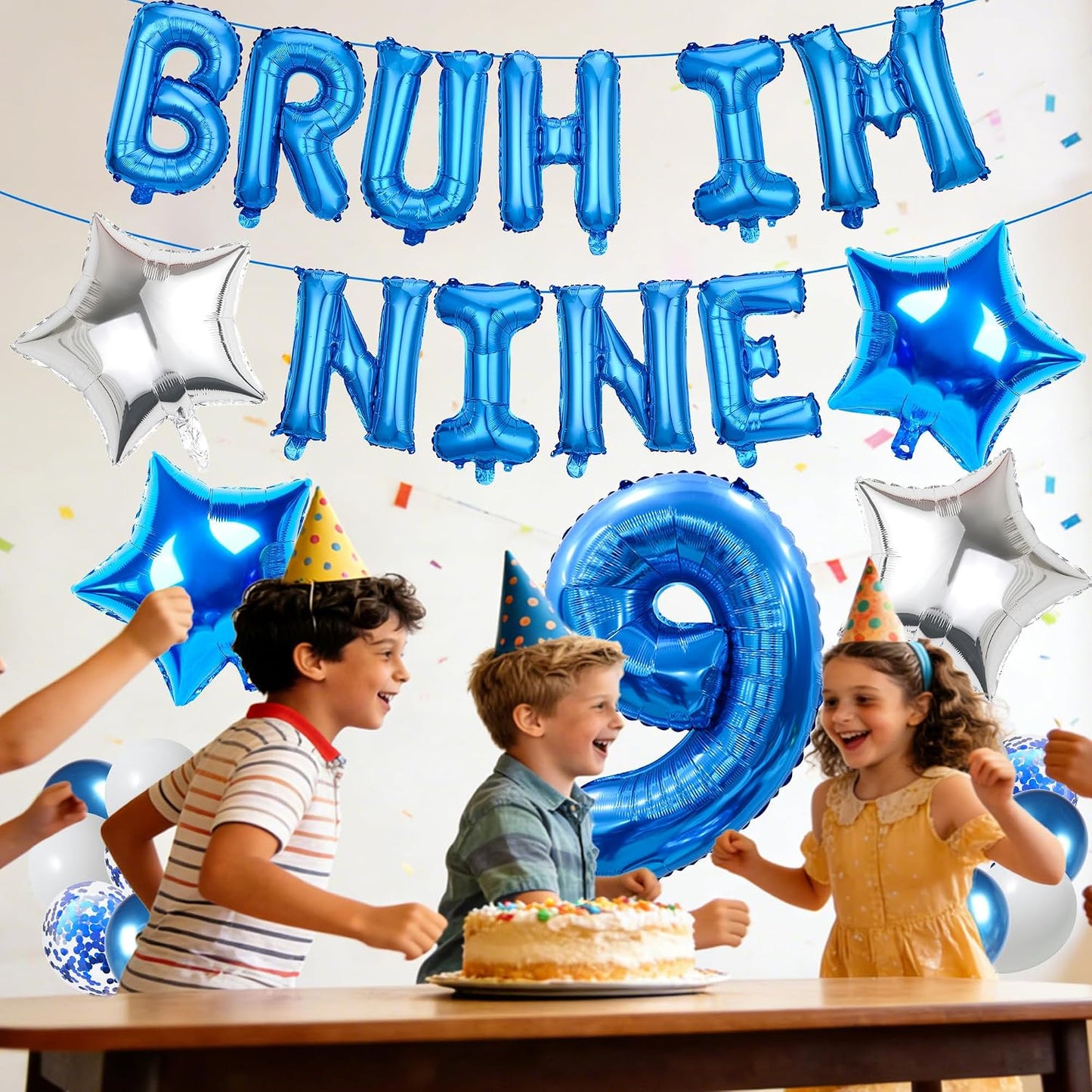 9th Birthday Decoration Balloon Banner - 33 Pcs Blue Bruh Im Nine Letter Banners Number 9 Star Foil Latex Balloons for Boys And Girls Happy Birthday Celebration Party Decor Supplies BST326L